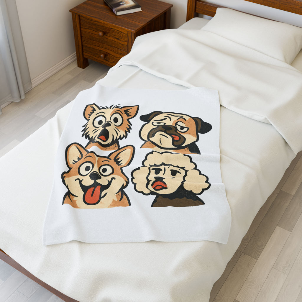 Velveteen Plush Blanket - Cute Cartoon Dogs Throw