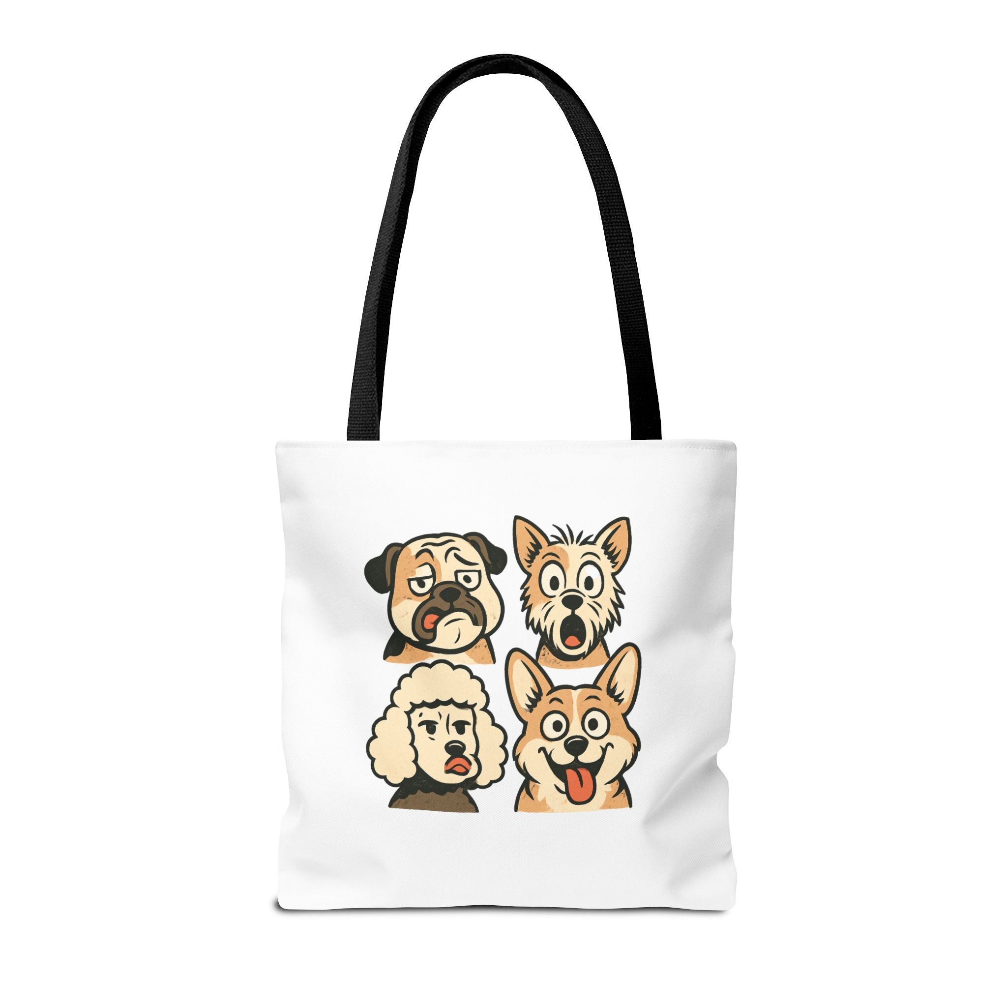 Dog Faces Tote Bag — Cute Cartoon Pug, Corgi, Poodle & Terrier Graphic Tote