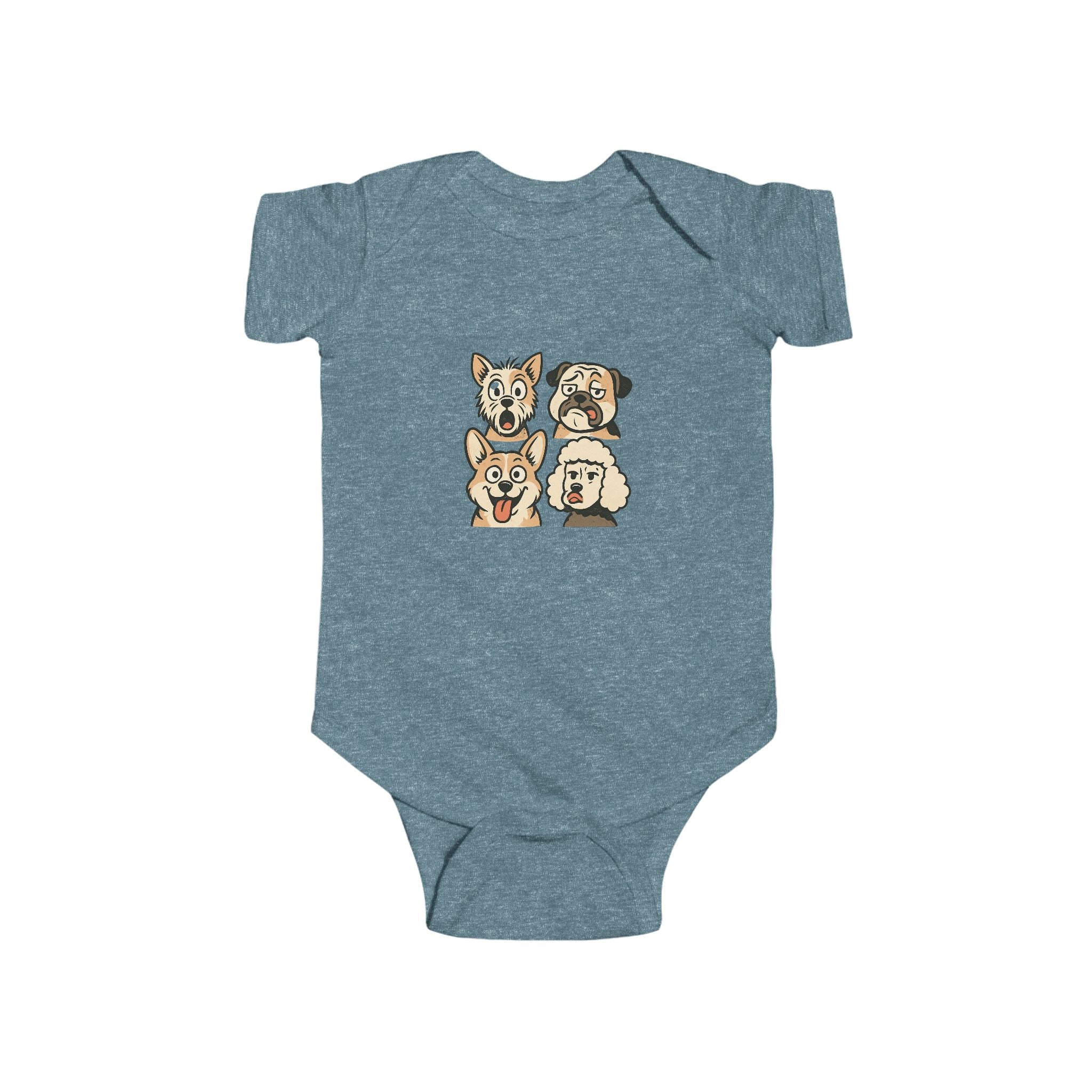 Cute Cartoon Dogs Infant Bodysuit — Puppy Faces Baby Onesie