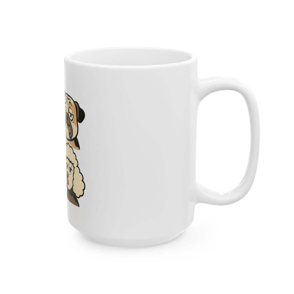Dog Faces Ceramic Mug - Cute Cartoon Pug, Corgi & Poodle Coffee Cup (11oz & 15oz)