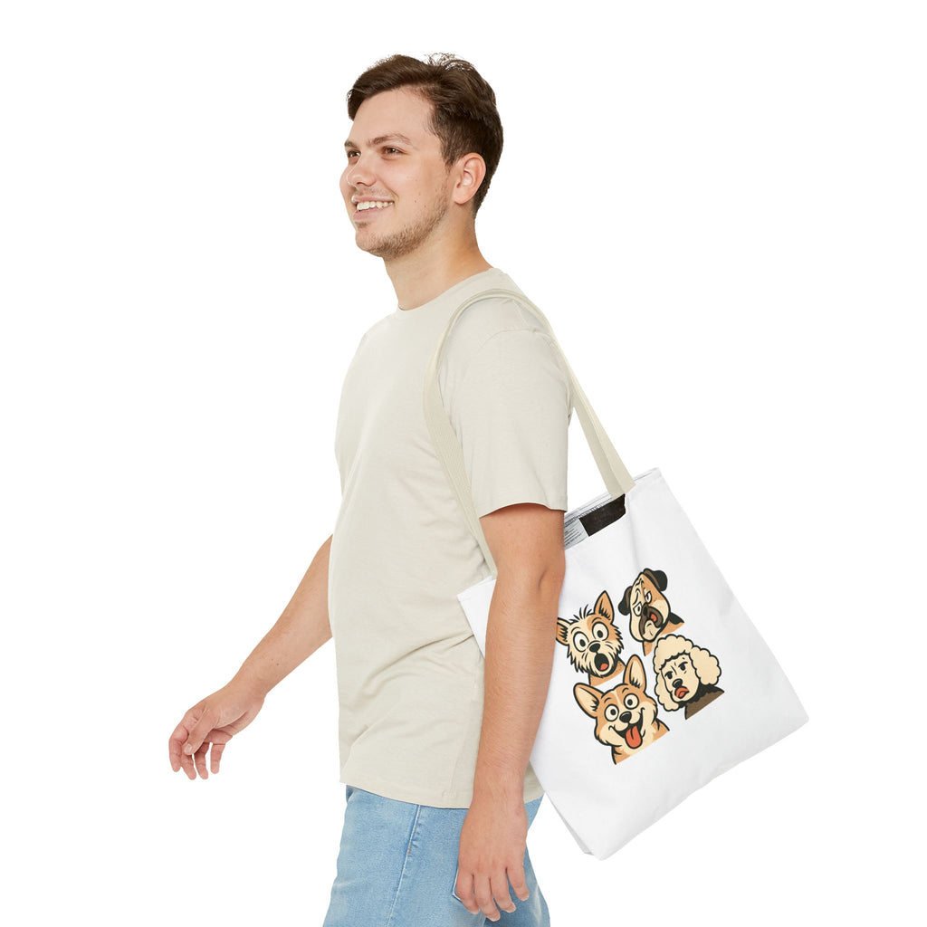 Dog Faces Tote Bag — Cute Cartoon Pug, Corgi, Poodle & Terrier Graphic Tote