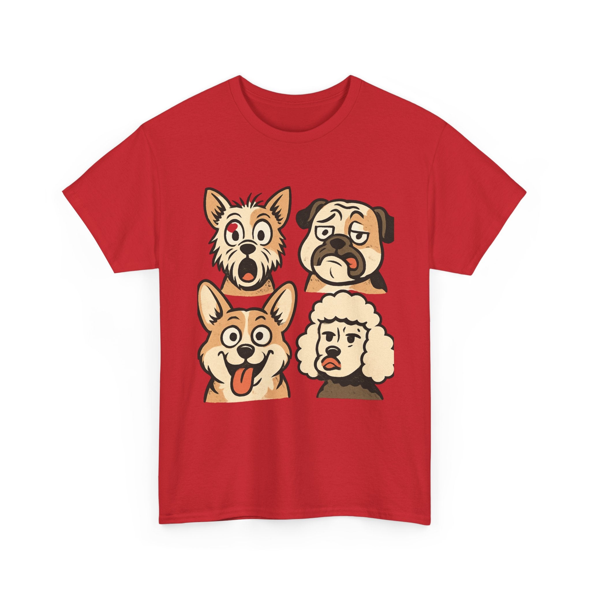 Dog Faces Unisex Tee - Cute Cartoon Pug, Corgi & Pup Graphic T-Shirt