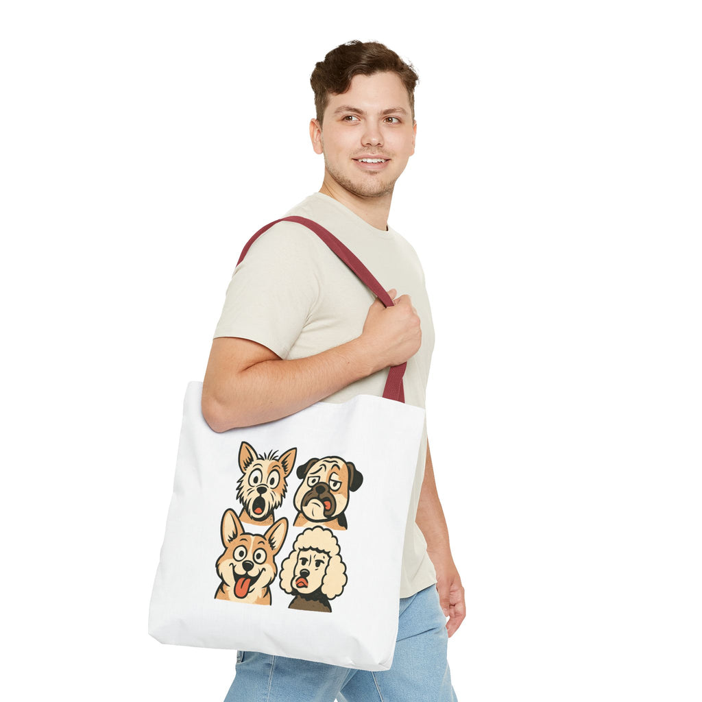Dog Faces Tote Bag — Cute Cartoon Pug, Corgi, Poodle & Terrier Graphic Tote