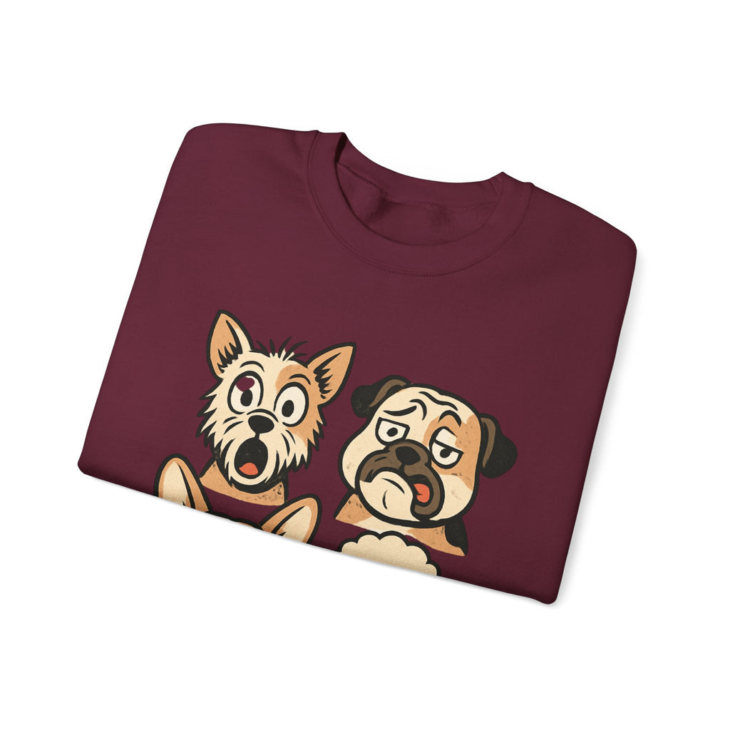 Dog Faces Crewneck Sweatshirt - Cute Cartoon Pug, Corgi & Poodle Graphic