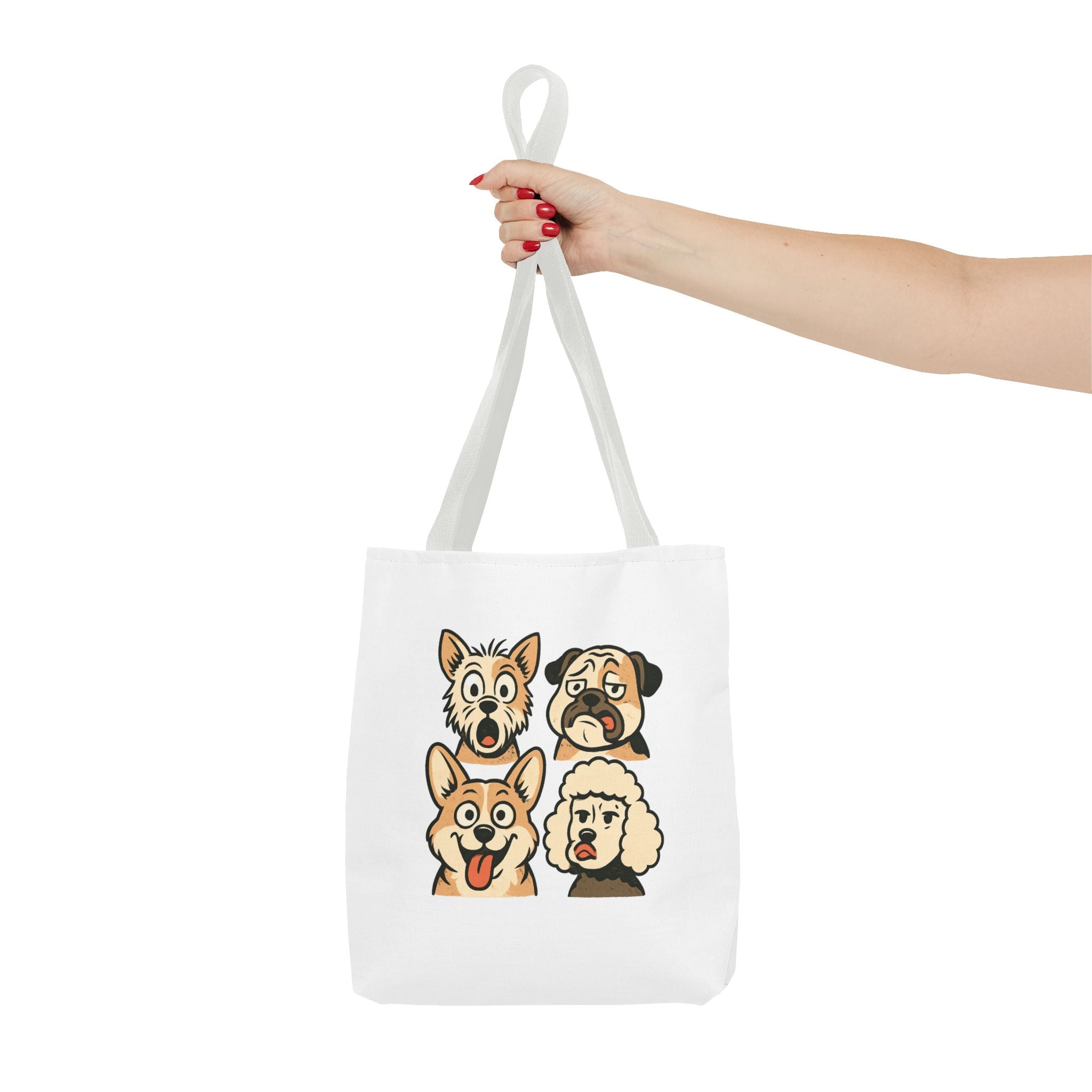 Dog Faces Tote Bag — Cute Cartoon Pug, Corgi, Poodle & Terrier Graphic Tote
