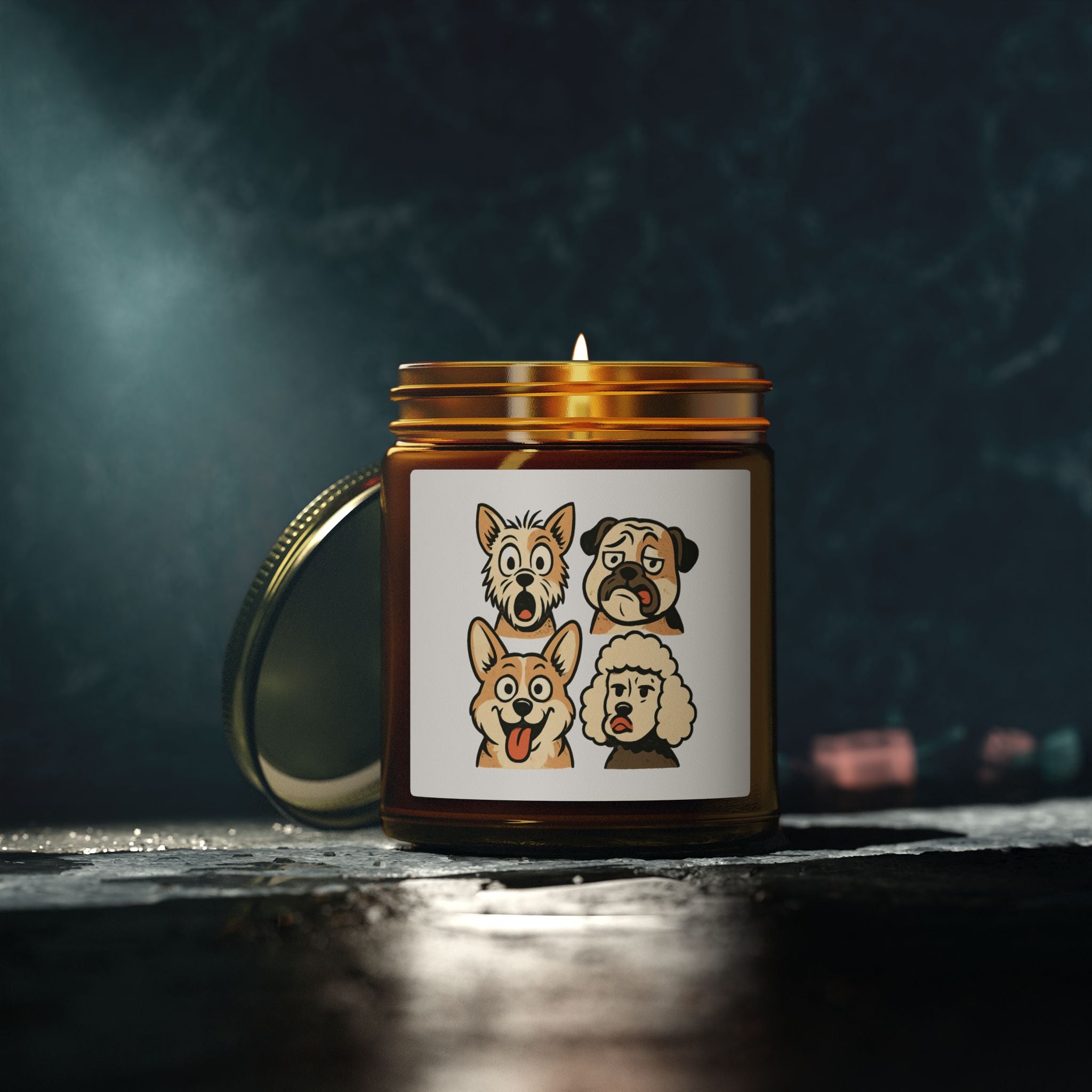 Scented Candle, Dog Faces Soy Jar, Coconut Apricot (4oz, 9oz)