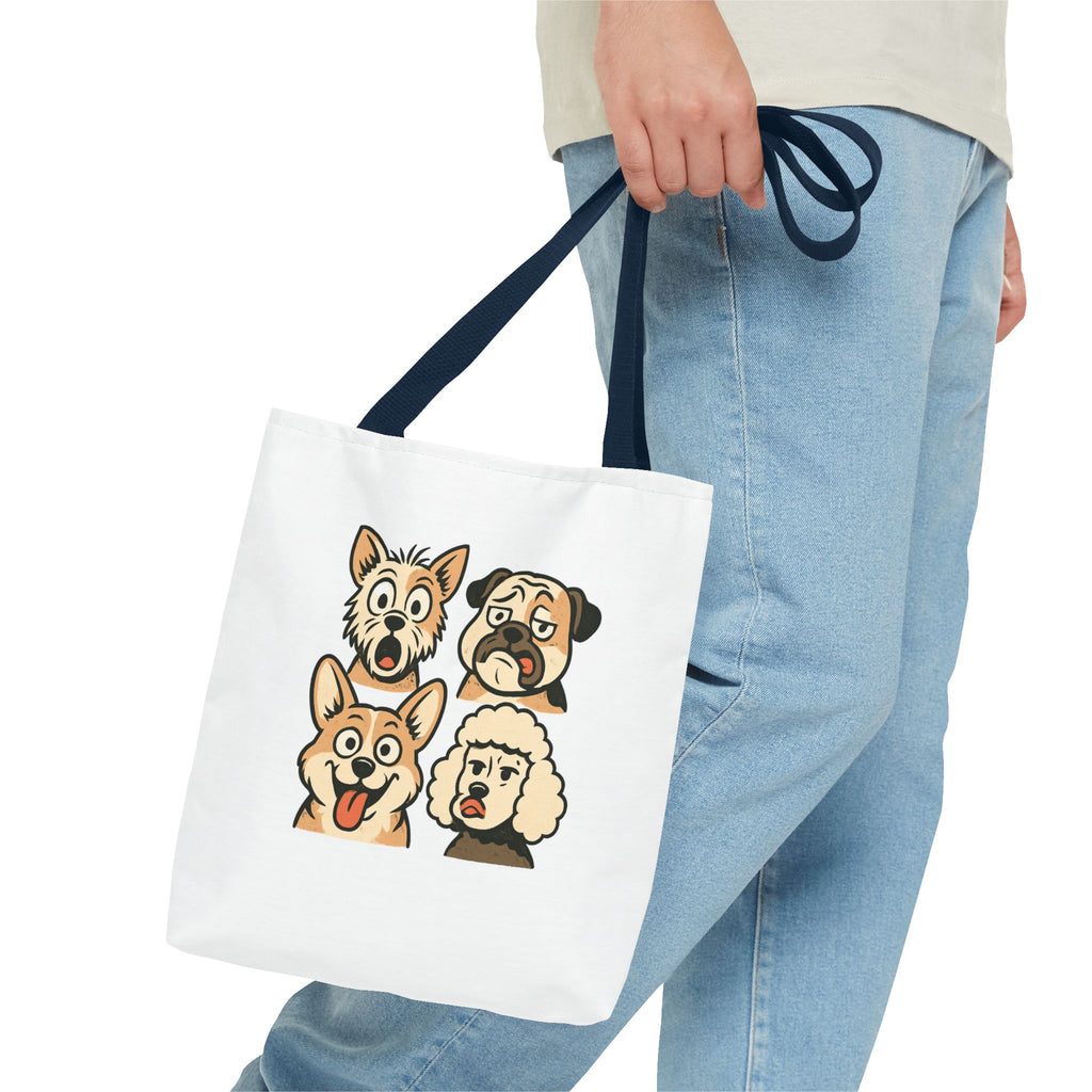 Dog Faces Tote Bag — Cute Cartoon Pug, Corgi, Poodle & Terrier Graphic Tote