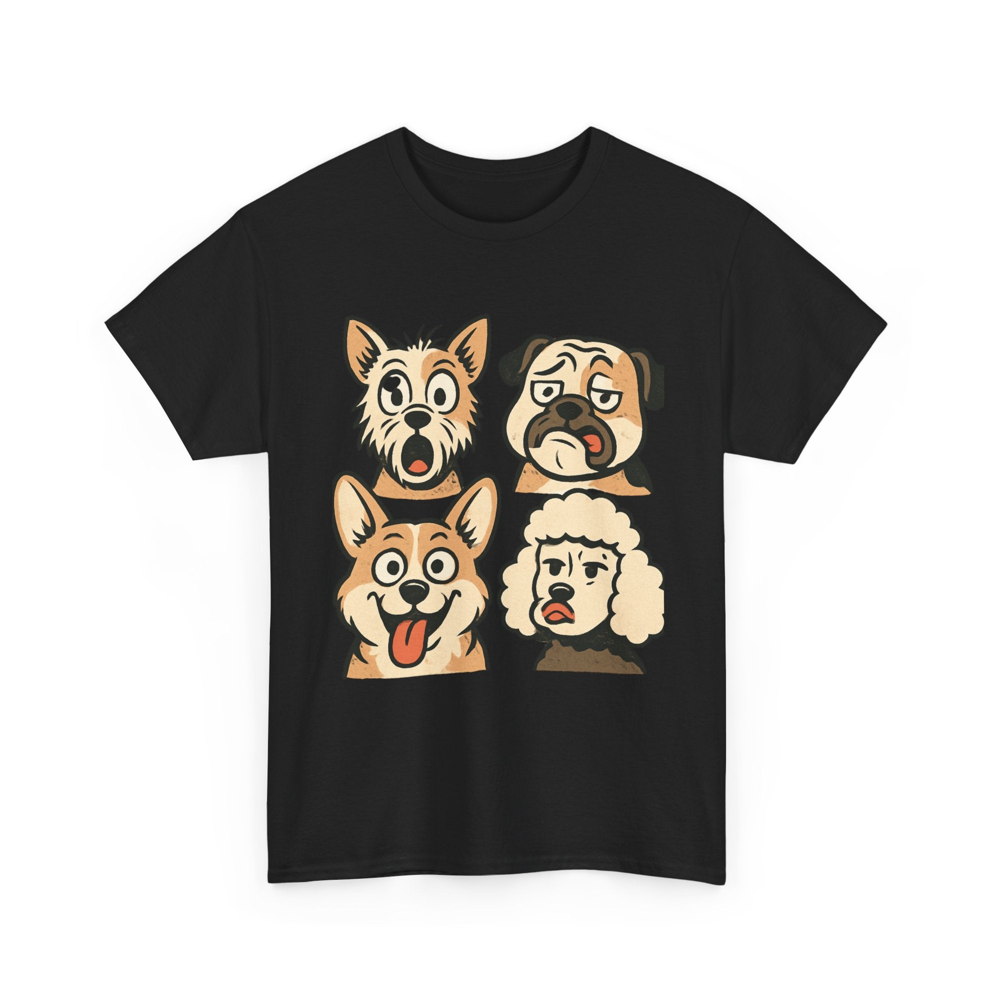Dog Faces Unisex Tee - Cute Cartoon Pug, Corgi & Pup Graphic T-Shirt