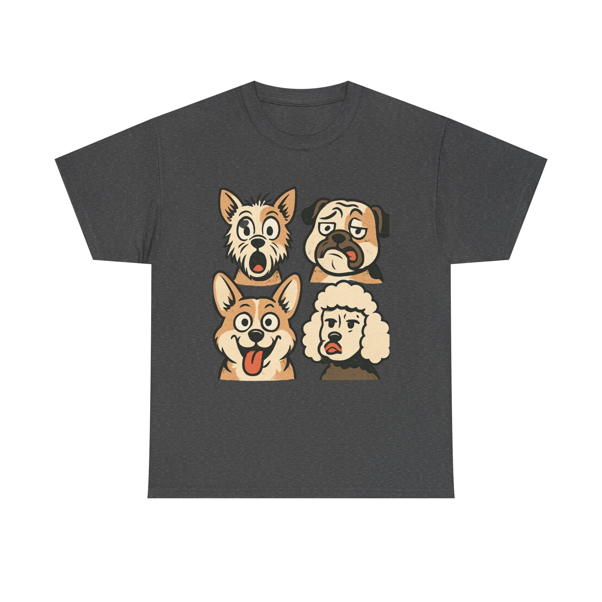 Dog Faces Unisex Tee - Cute Cartoon Pug, Corgi & Pup Graphic T-Shirt