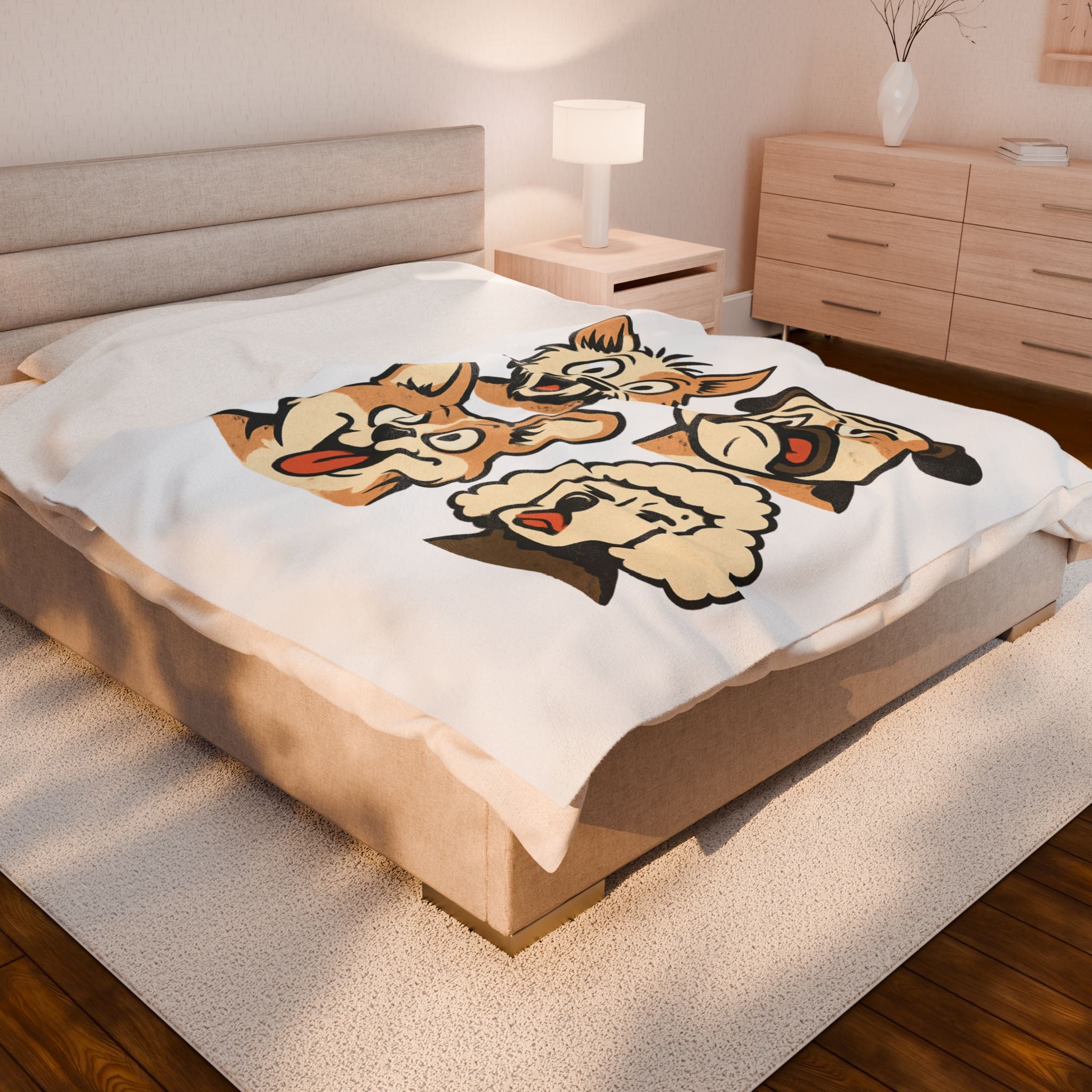 Velveteen Plush Blanket - Cute Cartoon Dogs Throw