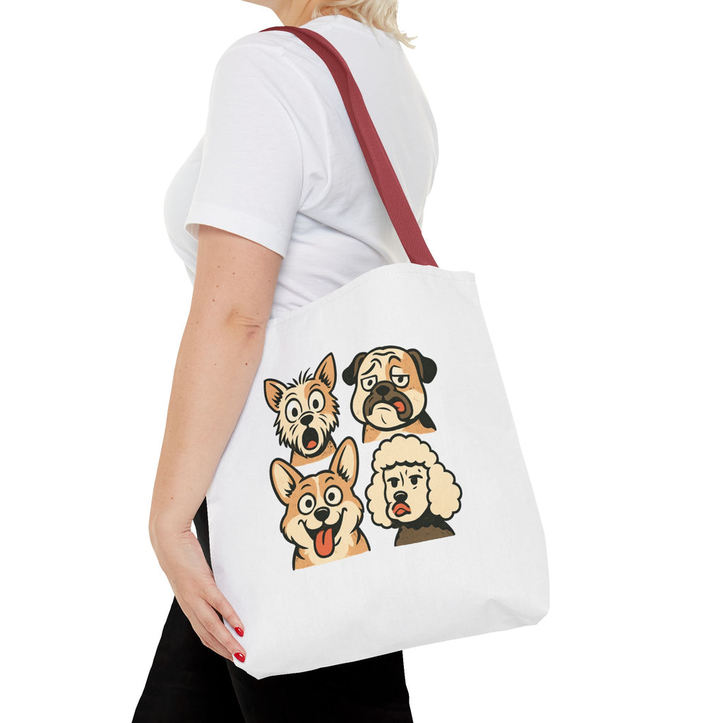 Dog Faces Tote Bag — Cute Cartoon Pug, Corgi, Poodle & Terrier Graphic Tote