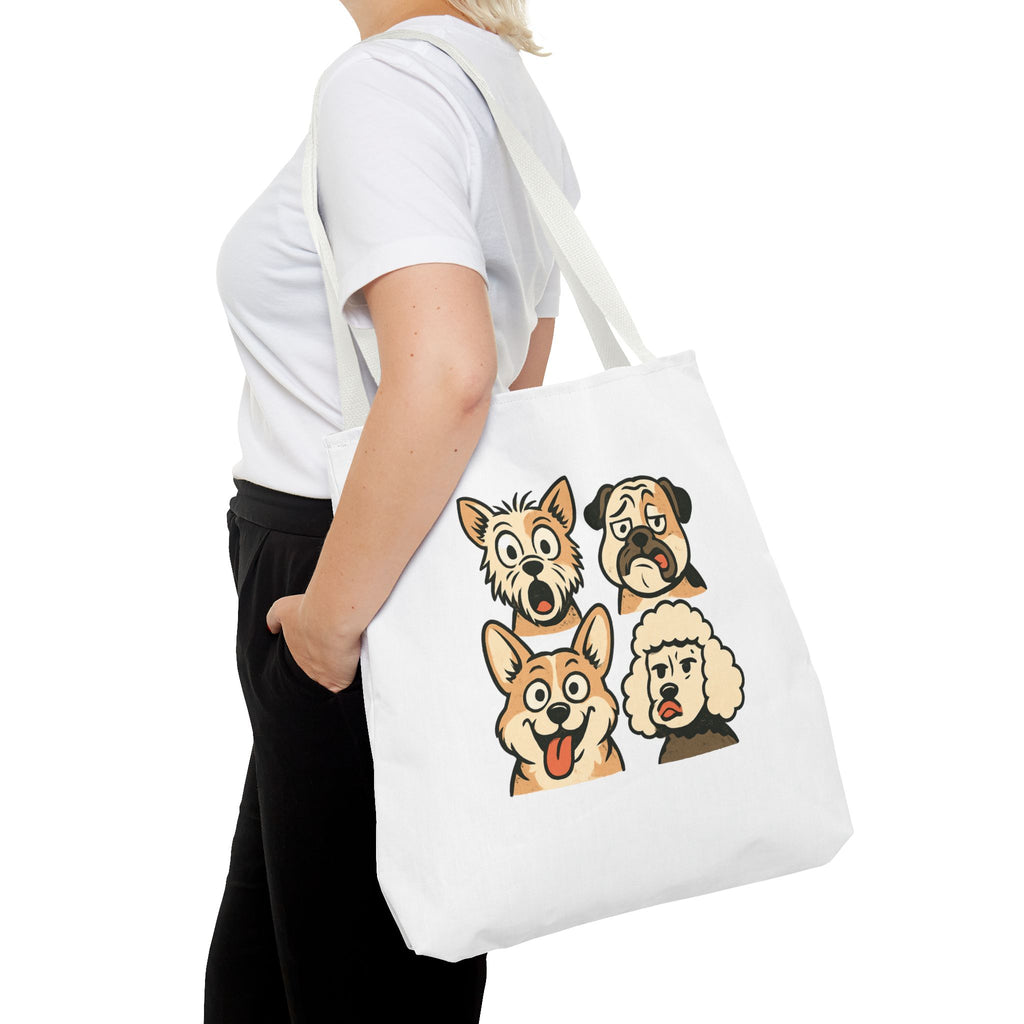 Dog Faces Tote Bag — Cute Cartoon Pug, Corgi, Poodle & Terrier Graphic Tote
