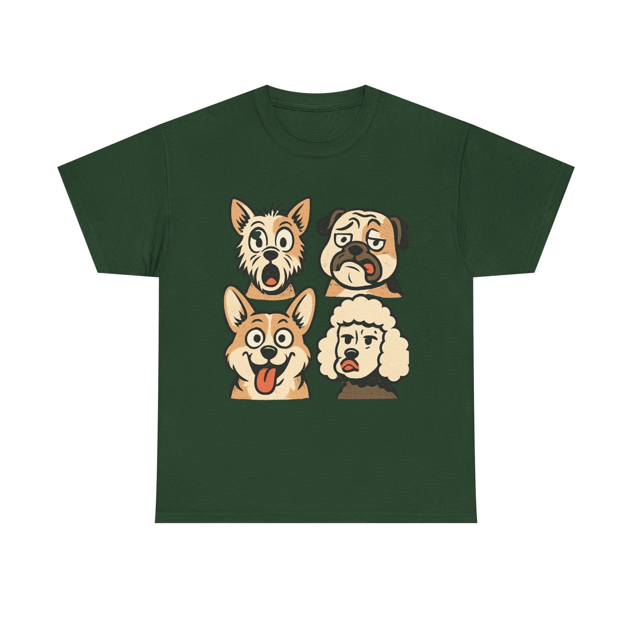 Dog Faces Unisex Tee - Cute Cartoon Pug, Corgi & Pup Graphic T-Shirt
