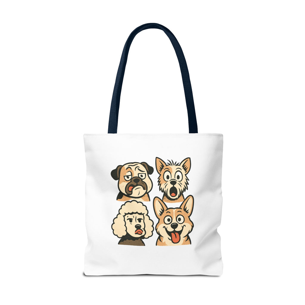 Dog Faces Tote Bag — Cute Cartoon Pug, Corgi, Poodle & Terrier Graphic Tote
