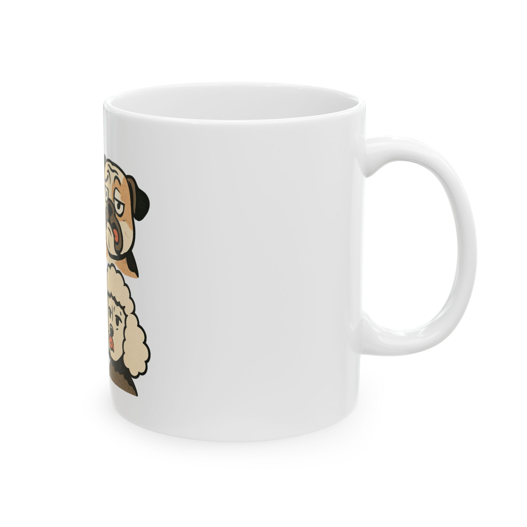 Dog Faces Ceramic Mug - Cute Cartoon Pug, Corgi & Poodle Coffee Cup (11oz & 15oz)