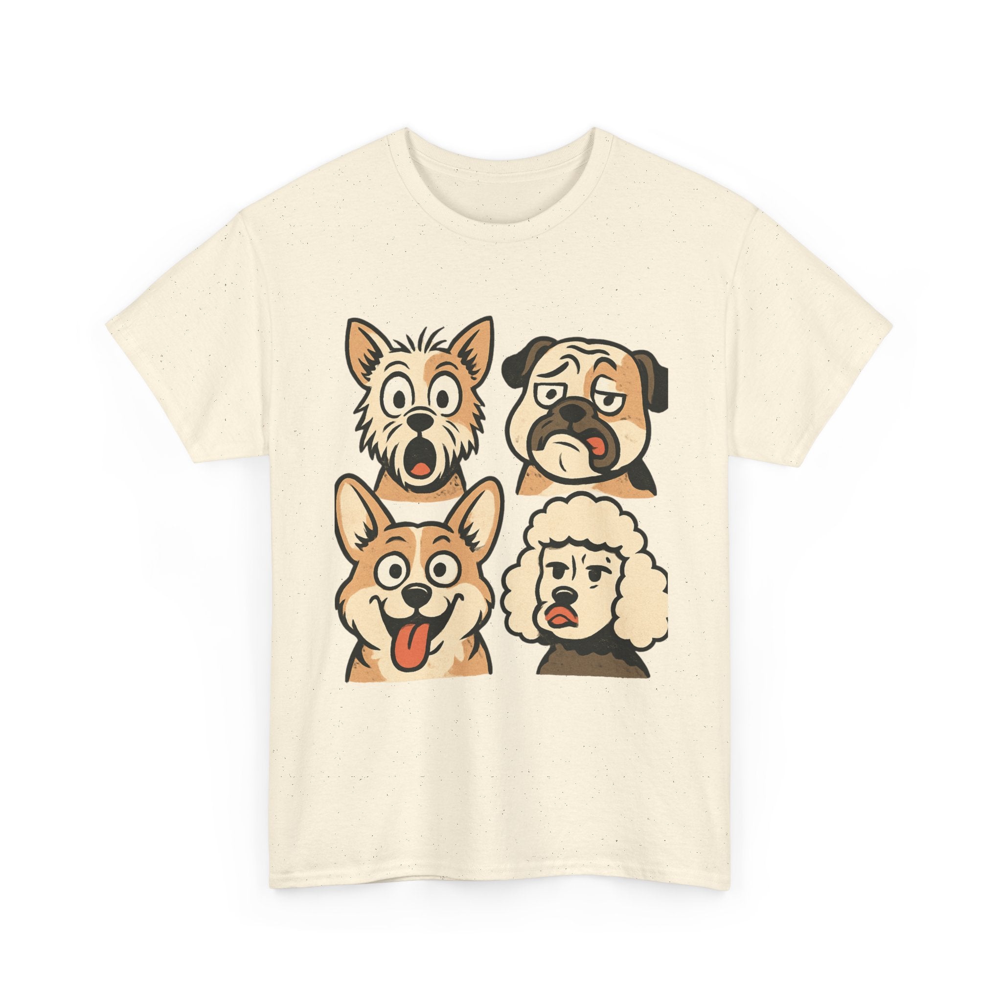 Dog Faces Unisex Tee - Cute Cartoon Pug, Corgi & Pup Graphic T-Shirt