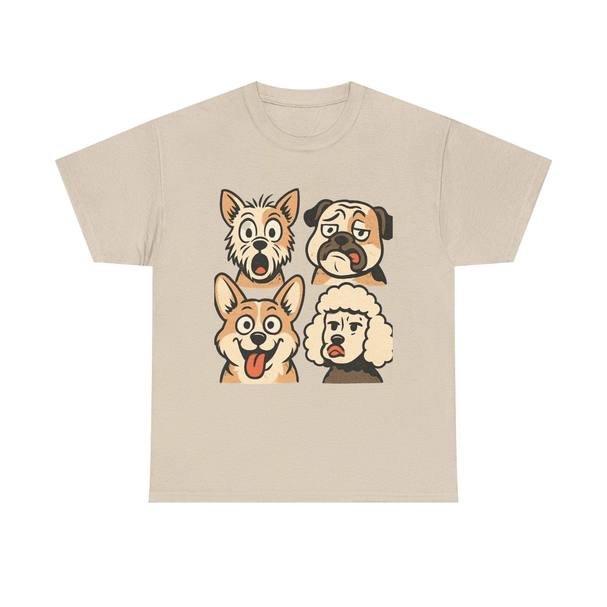 Dog Faces Unisex Tee - Cute Cartoon Pug, Corgi & Pup Graphic T-Shirt