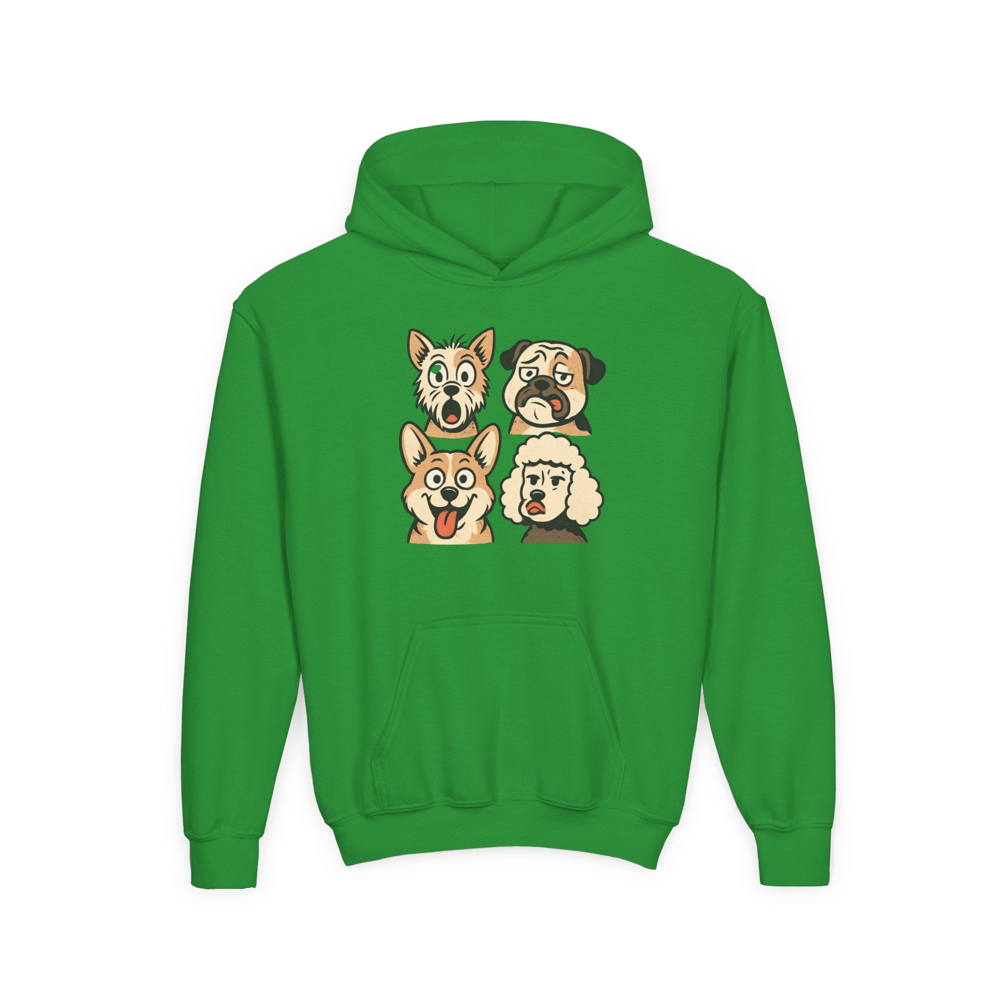 Youth Dog Faces Hoodie — Cute Cartoon Paw Print Pullover for Kids
