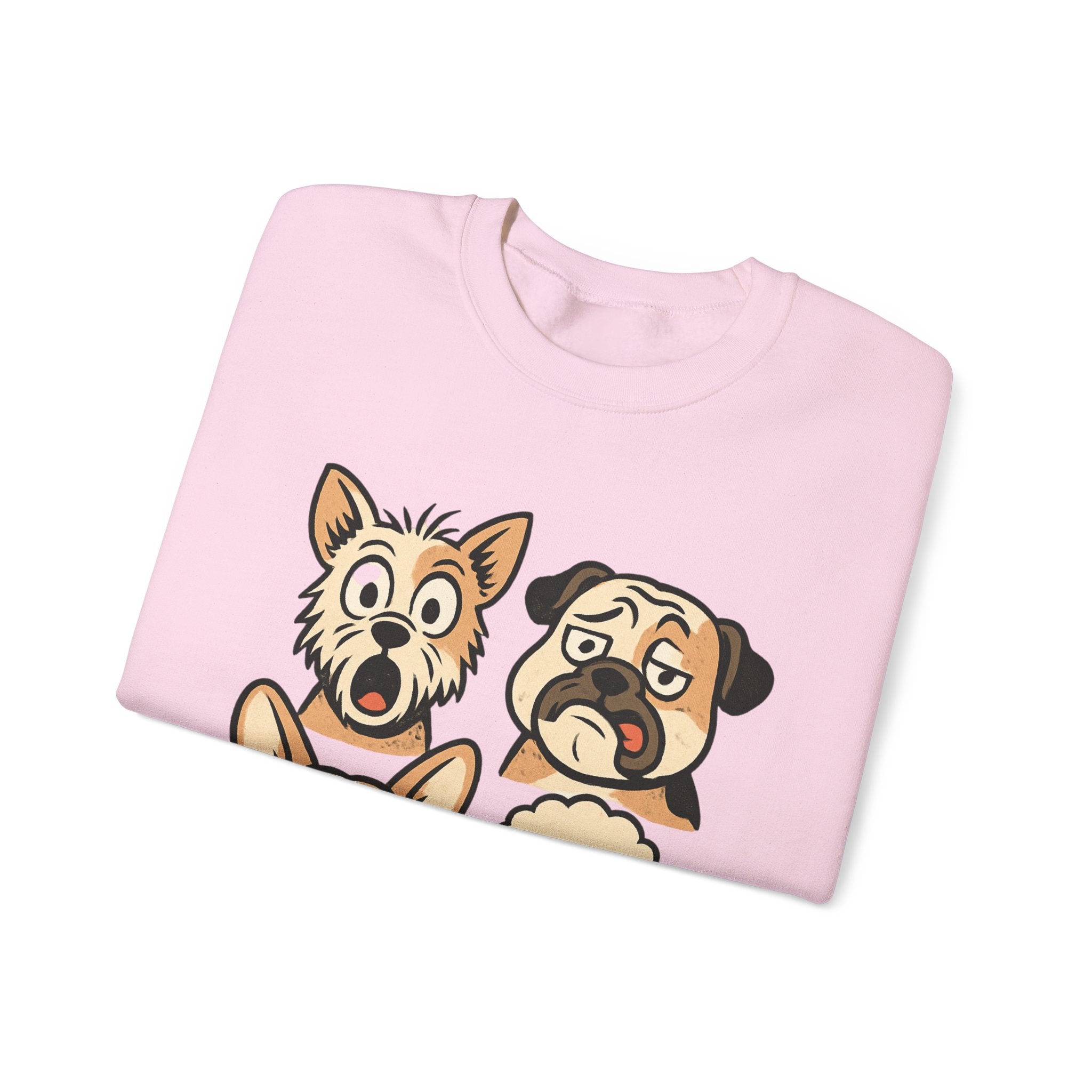 Dog Faces Crewneck Sweatshirt - Cute Cartoon Pug, Corgi & Poodle Graphic