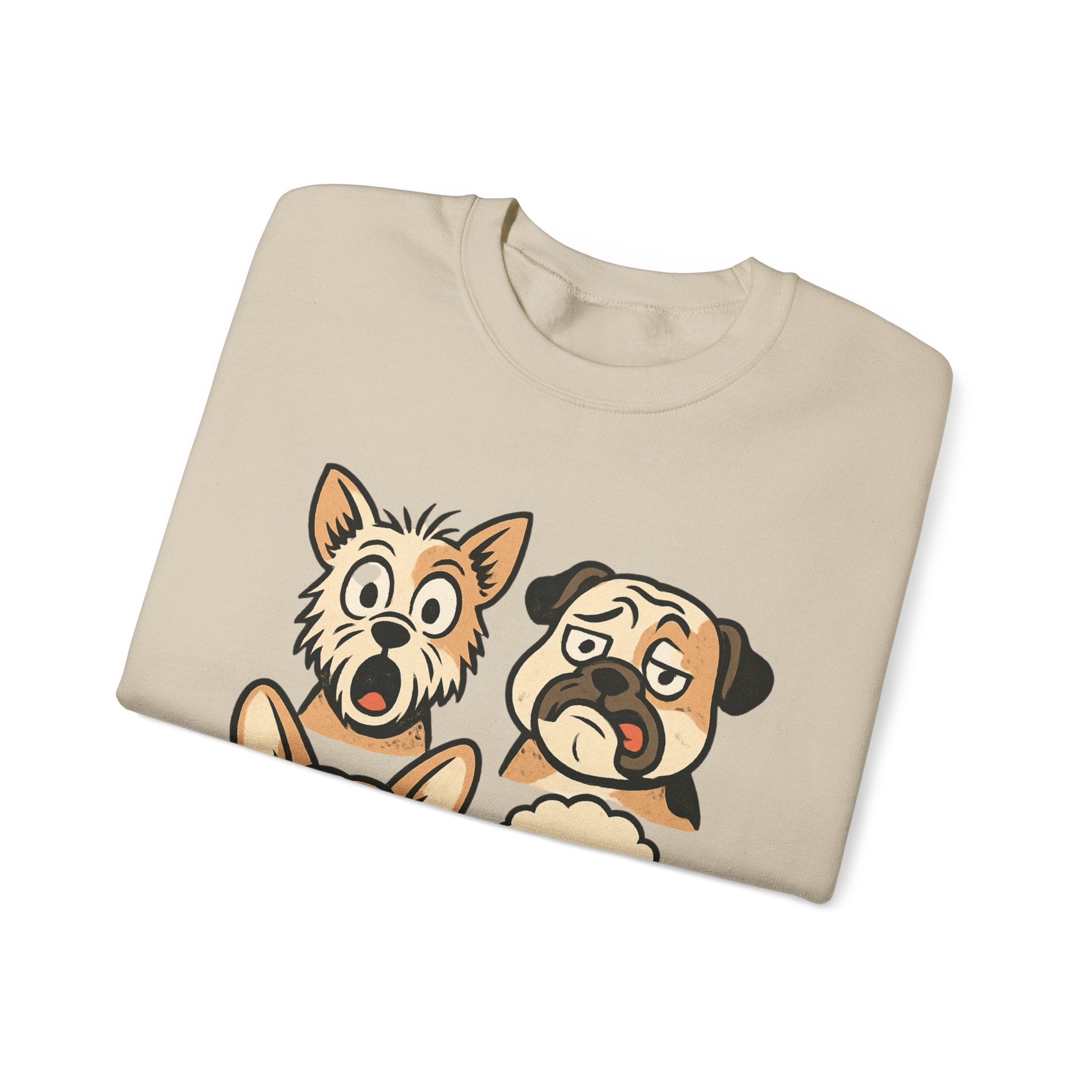 Dog Faces Crewneck Sweatshirt - Cute Cartoon Pug, Corgi & Poodle Graphic