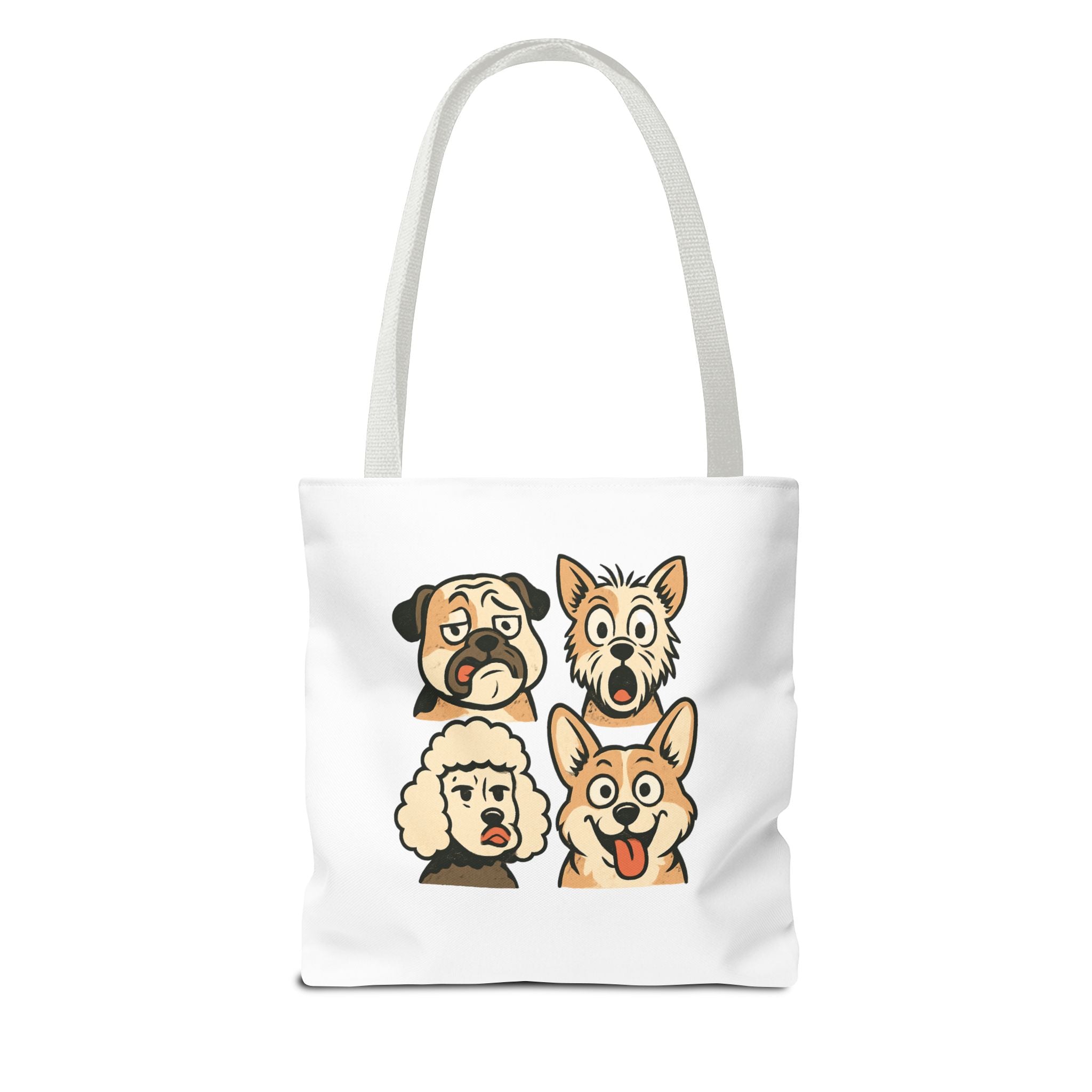 Dog Faces Tote Bag — Cute Cartoon Pug, Corgi, Poodle & Terrier Graphic Tote