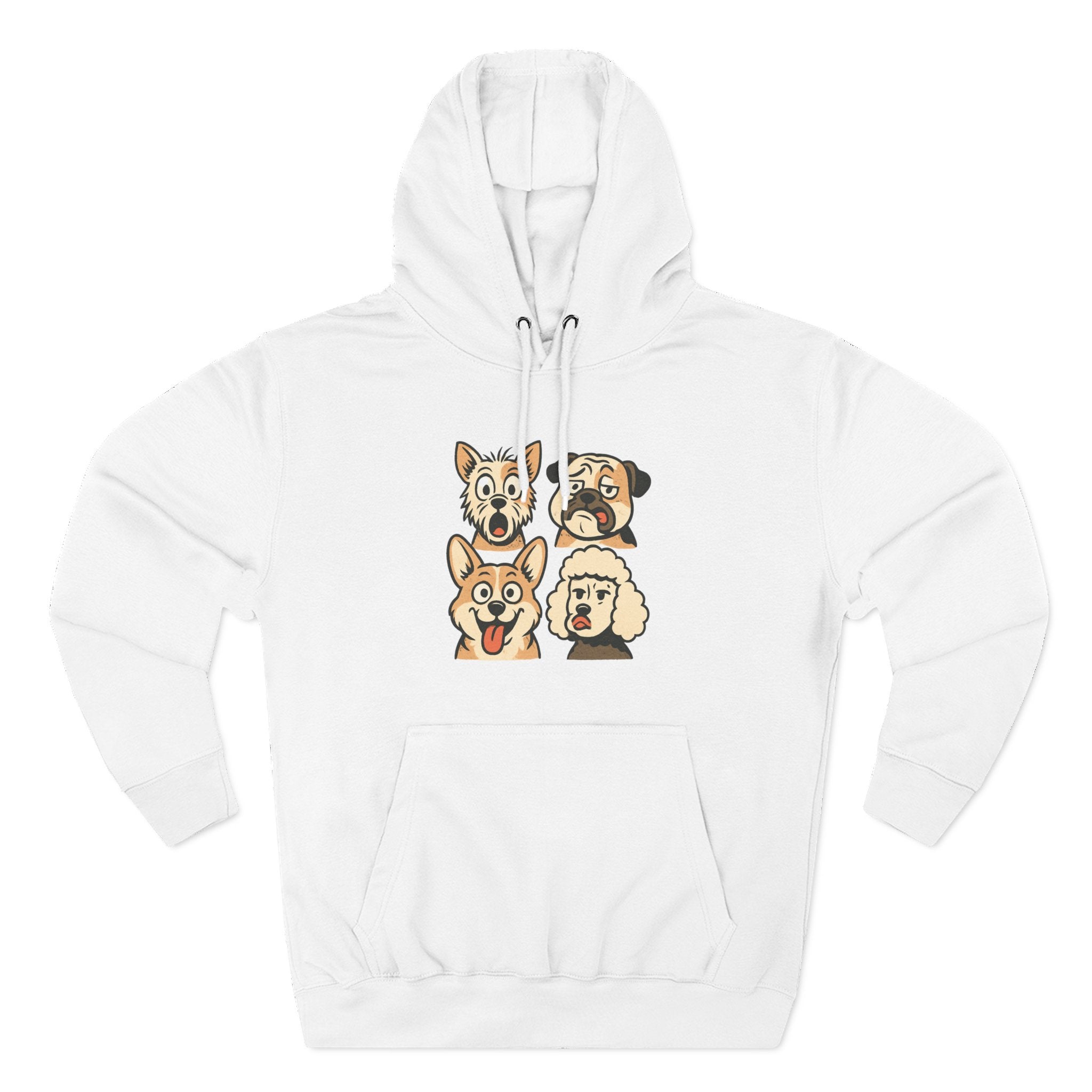 Dog Faces Fleece Hoodie - Cute Cartoon Canine Portraits Pullover