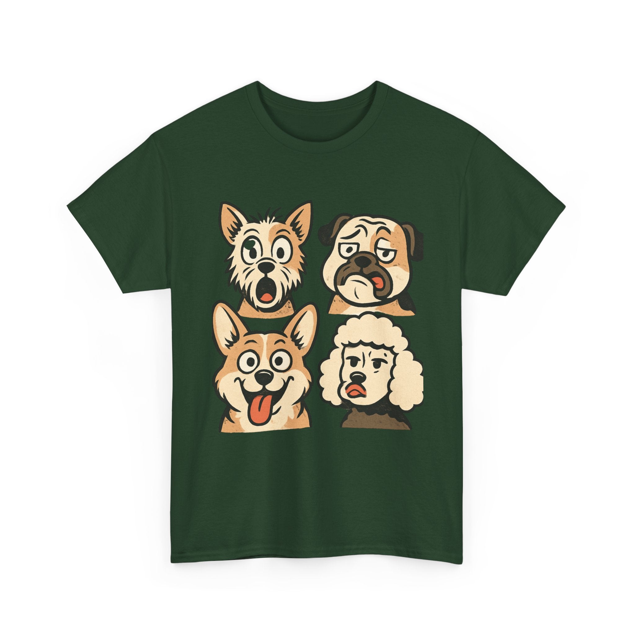 Dog Faces Unisex Tee - Cute Cartoon Pug, Corgi & Pup Graphic T-Shirt