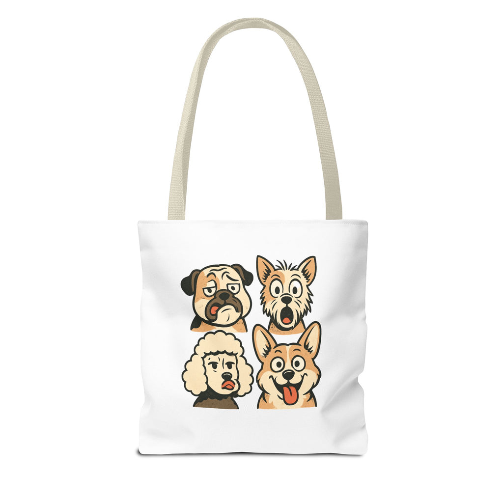 Dog Faces Tote Bag — Cute Cartoon Pug, Corgi, Poodle & Terrier Graphic Tote