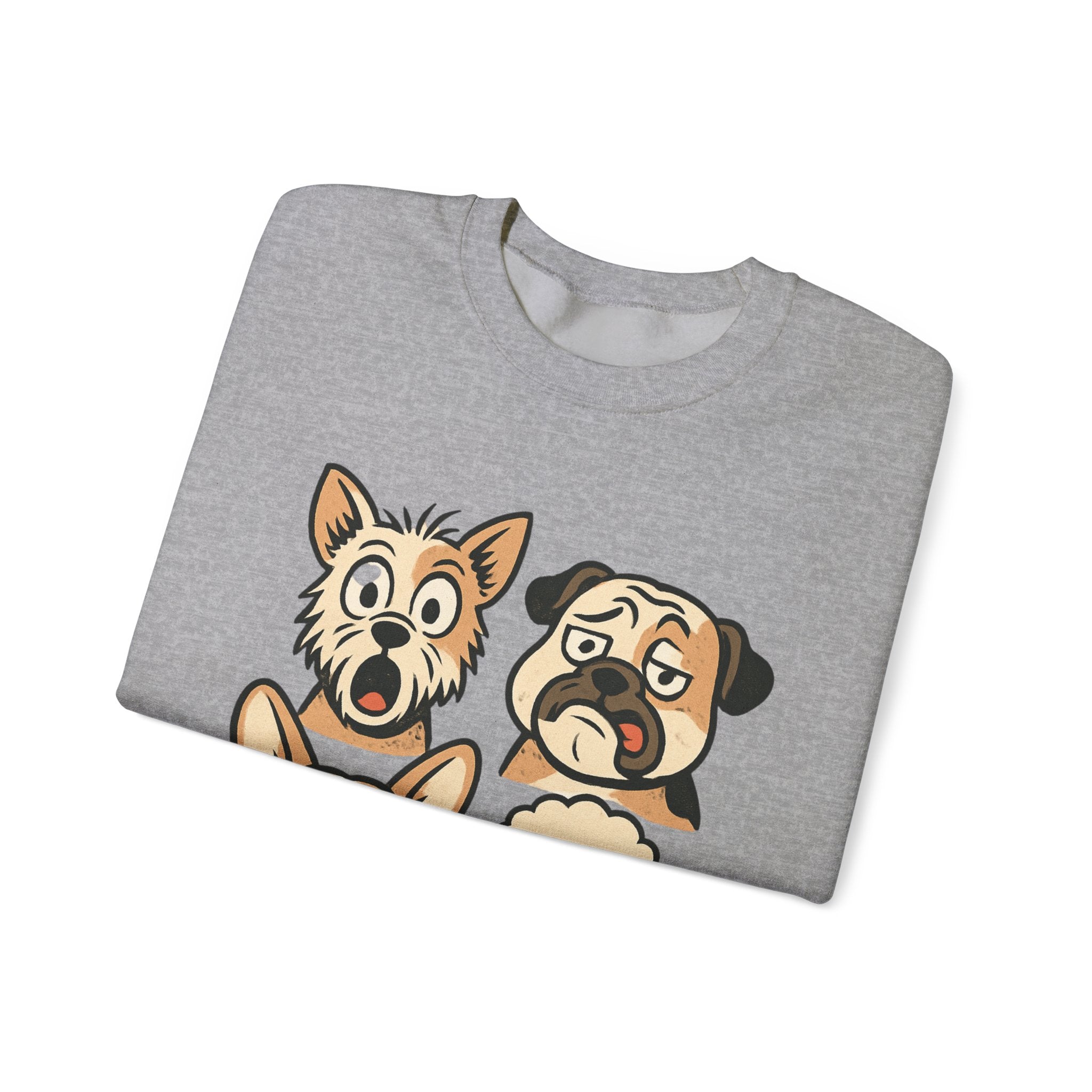 Dog Faces Crewneck Sweatshirt - Cute Cartoon Pug, Corgi & Poodle Graphic
