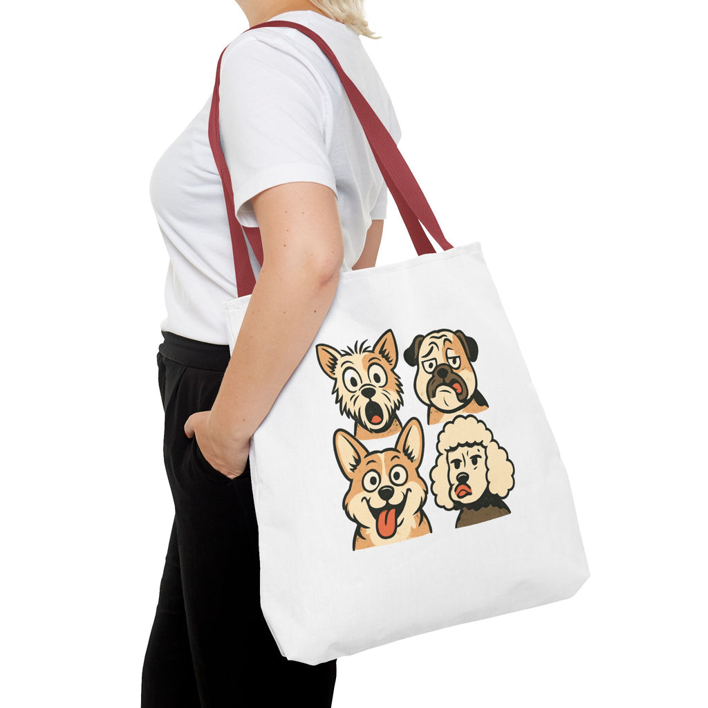 Dog Faces Tote Bag — Cute Cartoon Pug, Corgi, Poodle & Terrier Graphic Tote