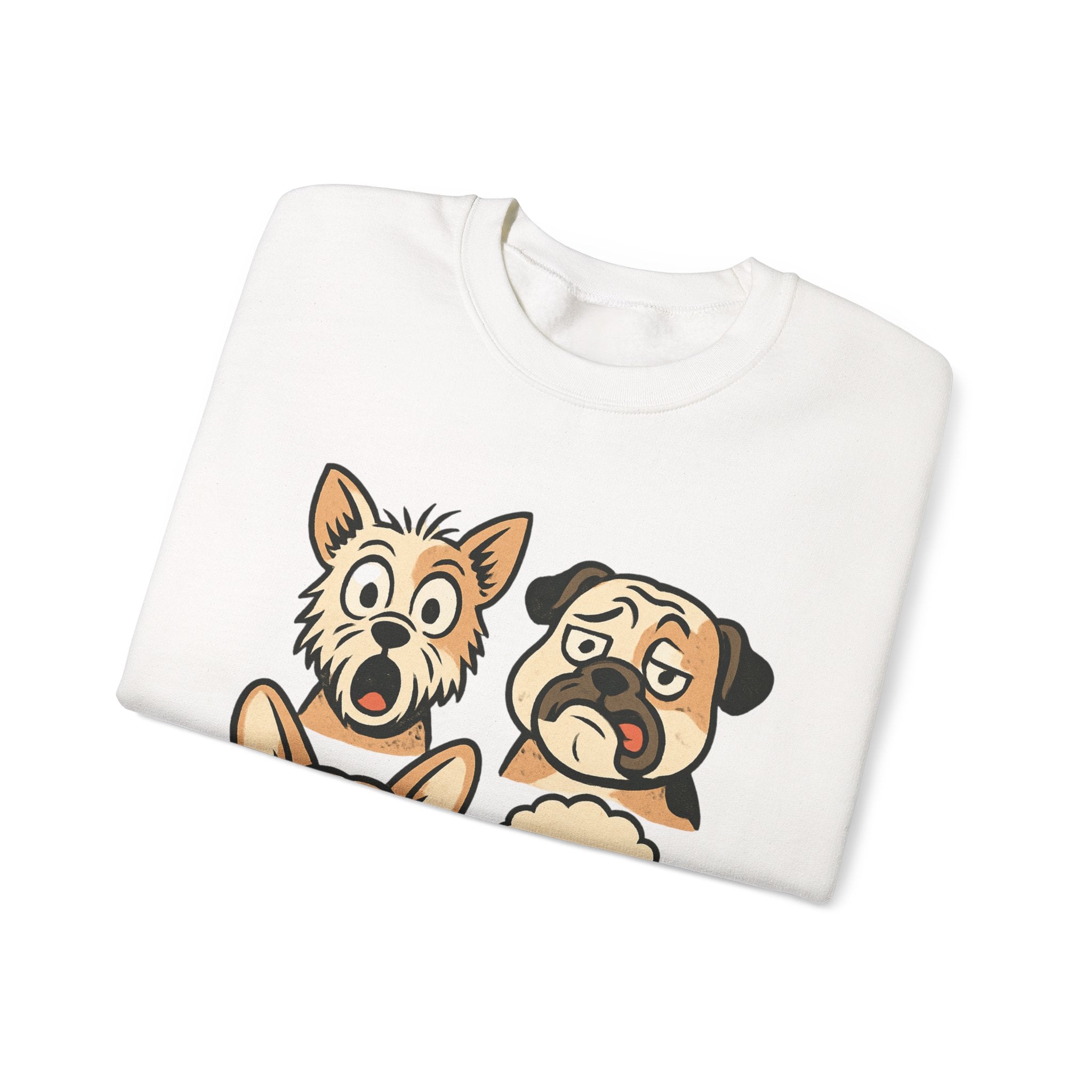 Dog Faces Crewneck Sweatshirt - Cute Cartoon Pug, Corgi & Poodle Graphic