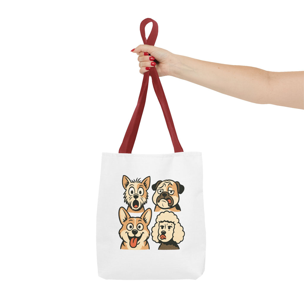 Dog Faces Tote Bag — Cute Cartoon Pug, Corgi, Poodle & Terrier Graphic Tote