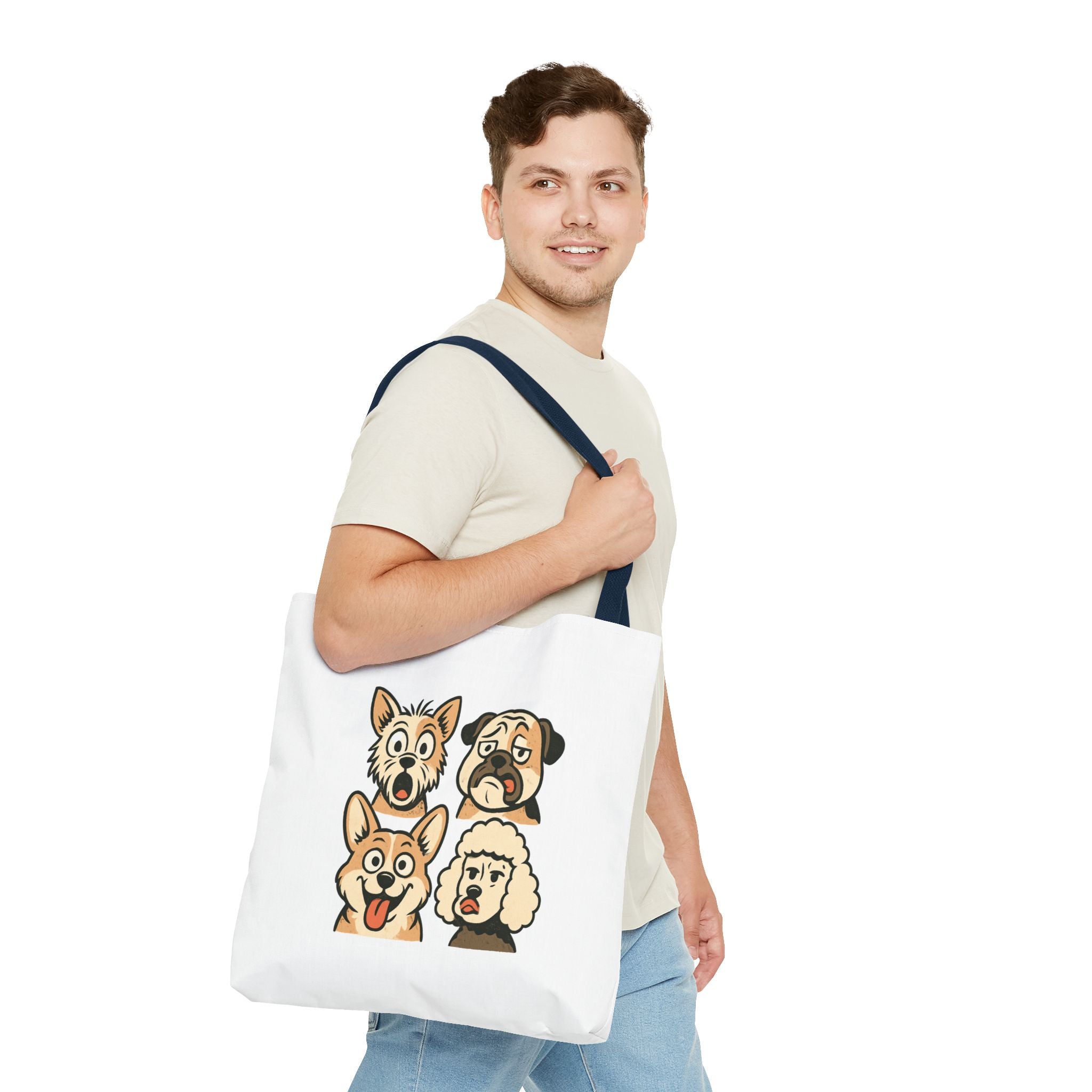 Dog Faces Tote Bag — Cute Cartoon Pug, Corgi, Poodle & Terrier Graphic Tote