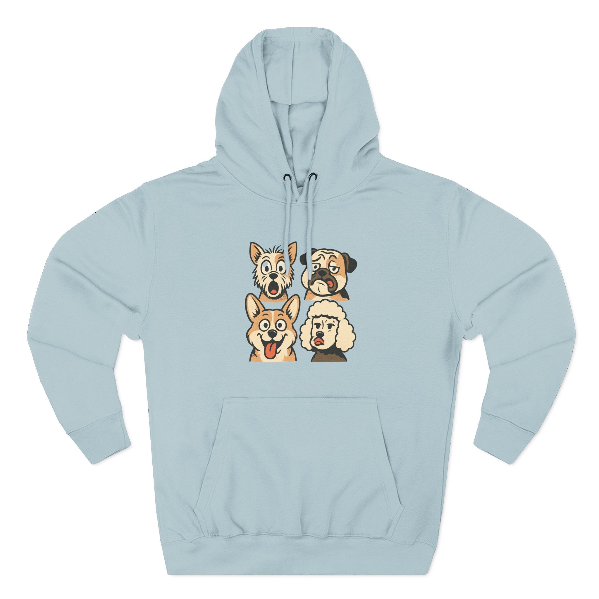 Dog Faces Fleece Hoodie - Cute Cartoon Canine Portraits Pullover