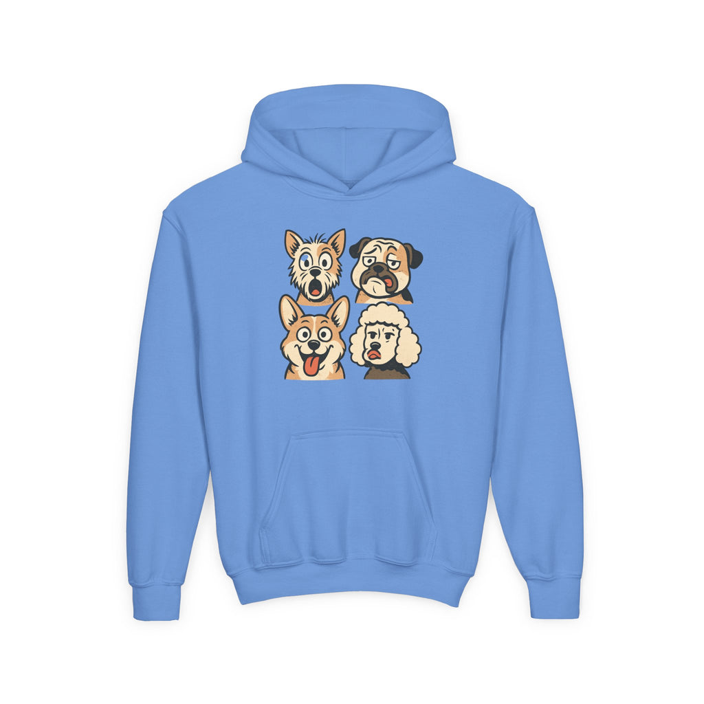 Youth Dog Faces Hoodie — Cute Cartoon Paw Print Pullover for Kids