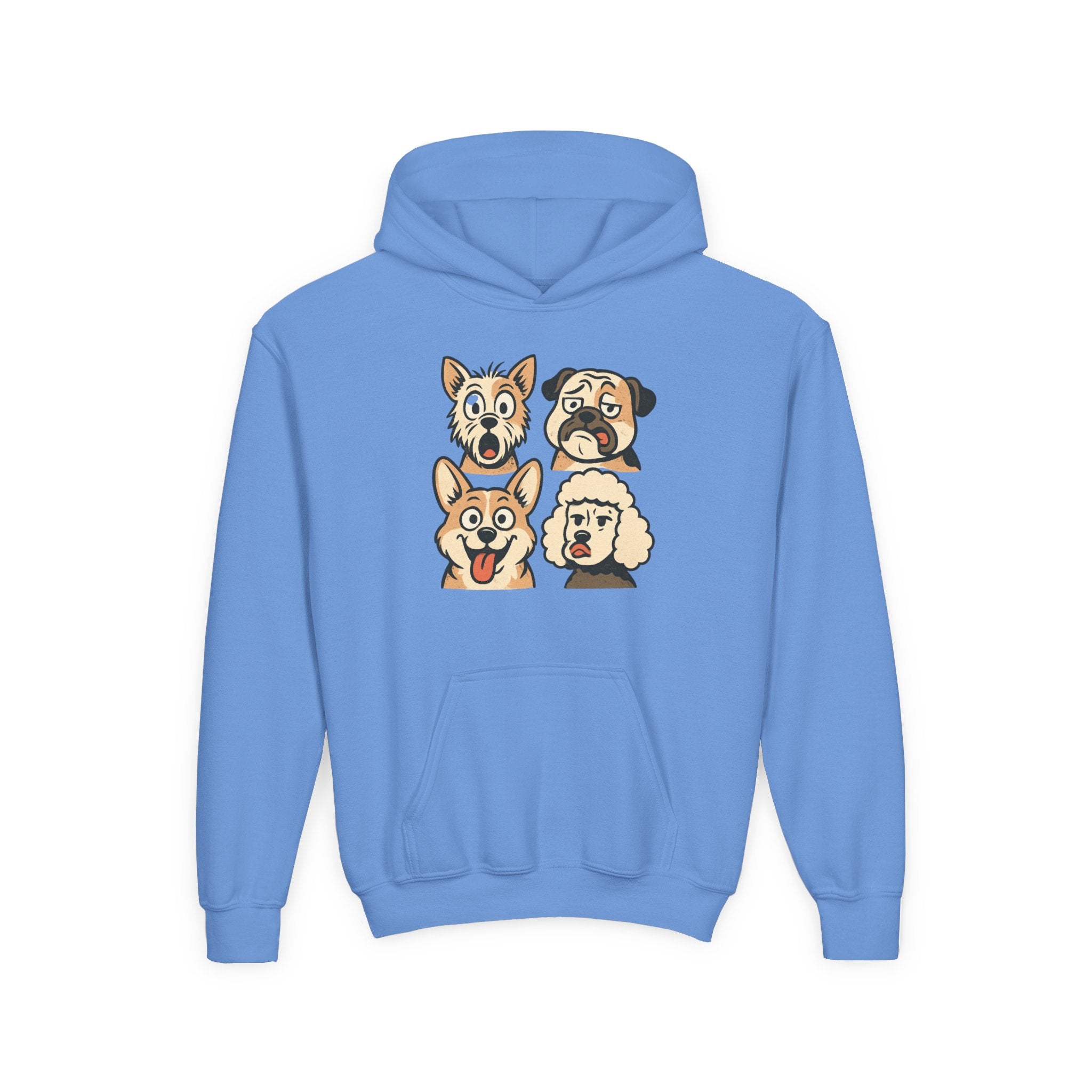 Youth Dog Faces Hoodie — Cute Cartoon Paw Print Pullover for Kids