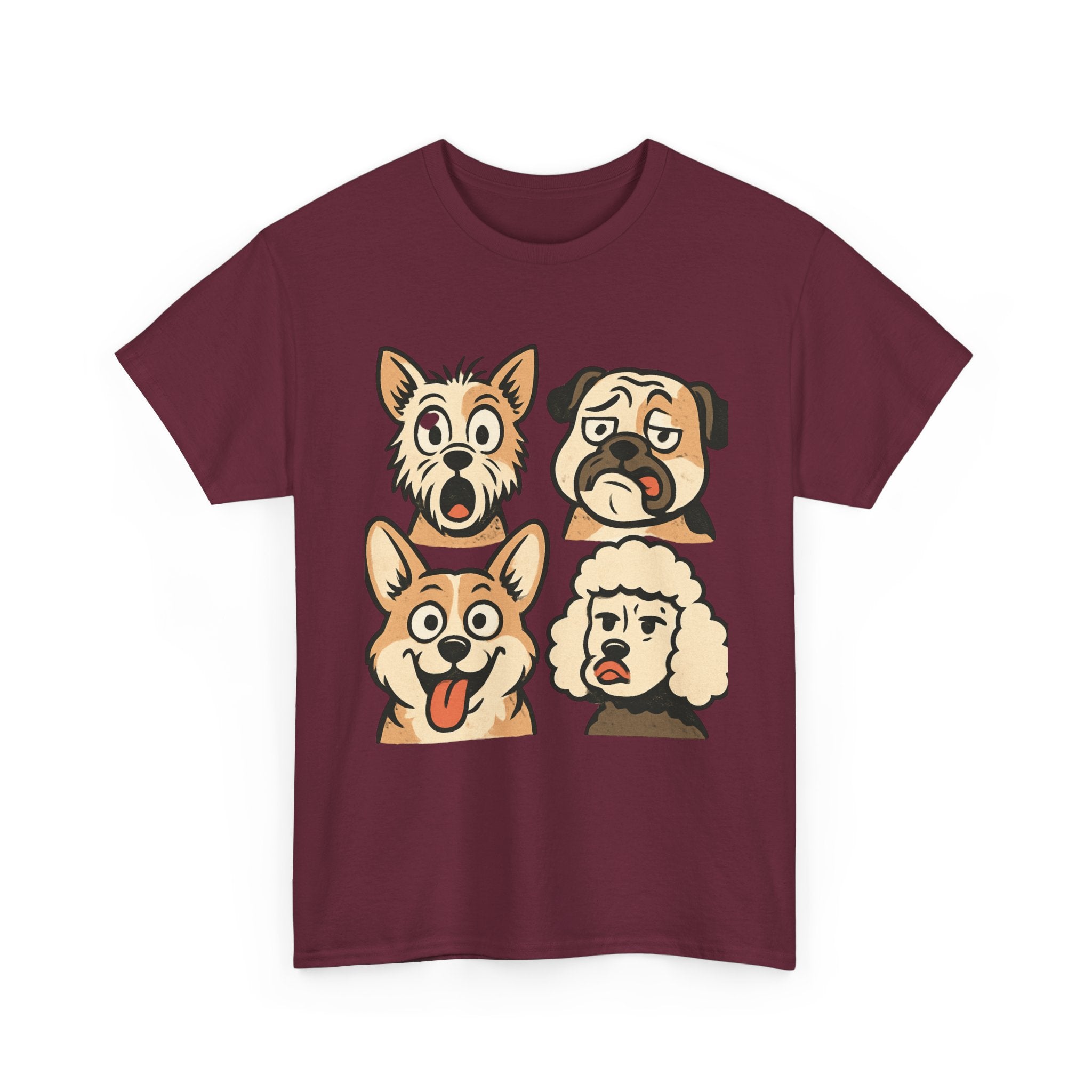 Dog Faces Unisex Tee - Cute Cartoon Pug, Corgi & Pup Graphic T-Shirt
