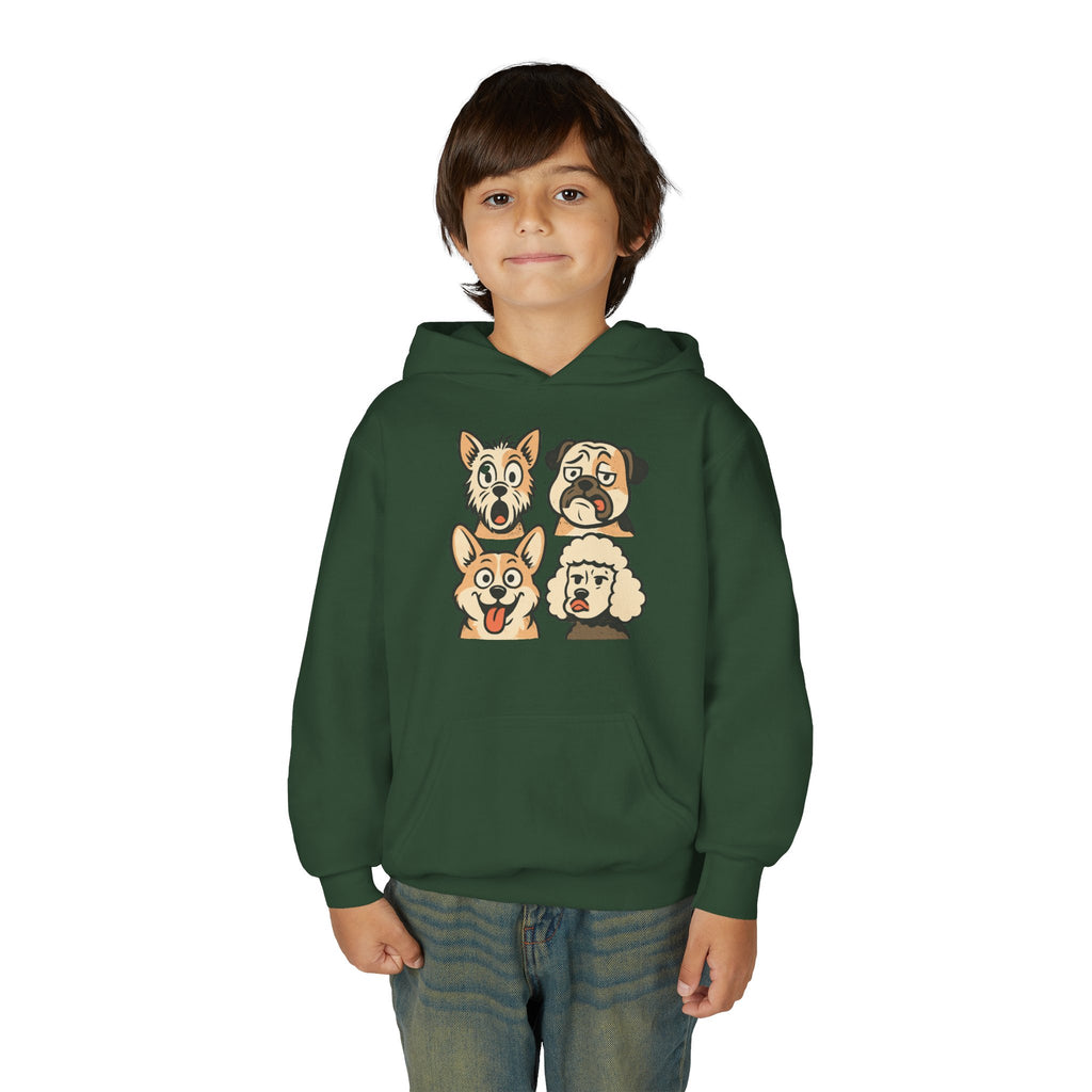 Youth Dog Faces Hoodie — Cute Cartoon Paw Print Pullover for Kids