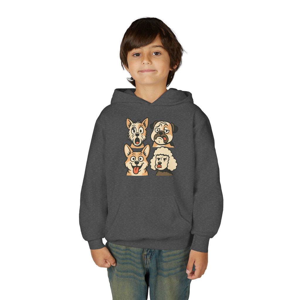 Youth Dog Faces Hoodie — Cute Cartoon Paw Print Pullover for Kids