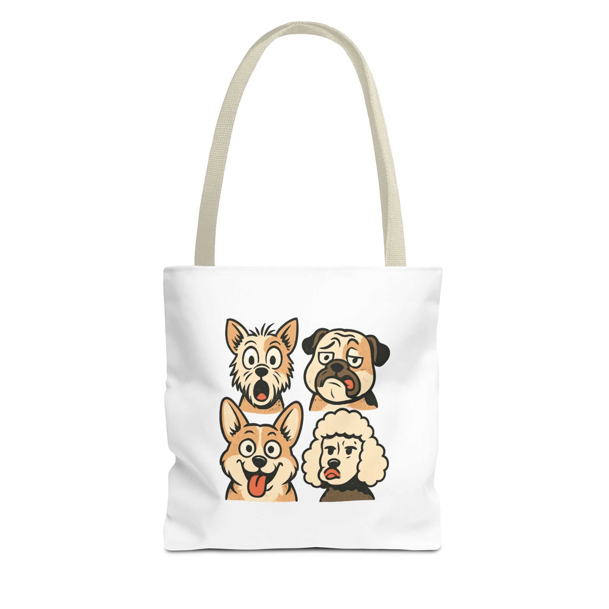 Dog Faces Tote Bag — Cute Cartoon Pug, Corgi, Poodle & Terrier Graphic Tote