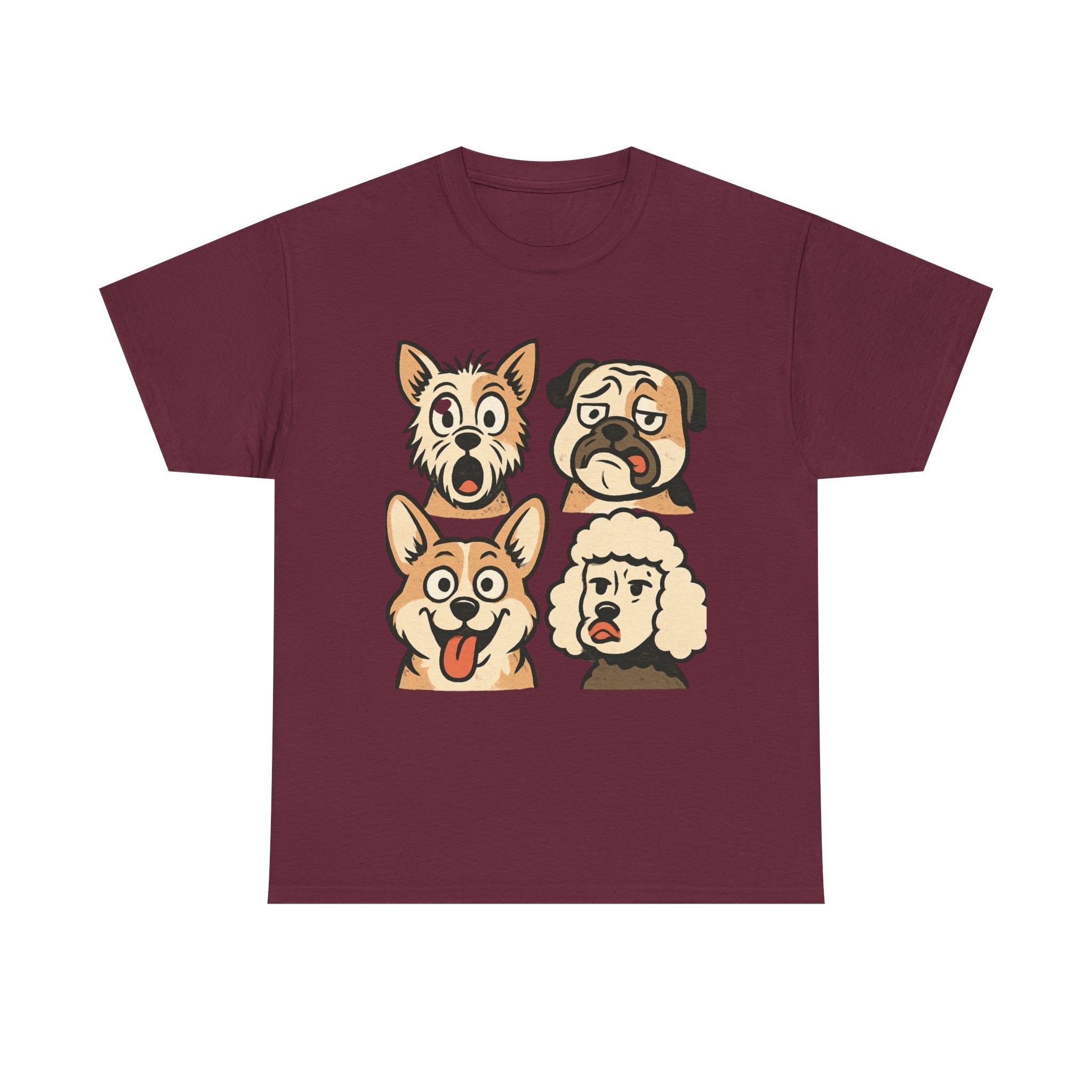 Dog Faces Unisex Tee - Cute Cartoon Pug, Corgi & Pup Graphic T-Shirt