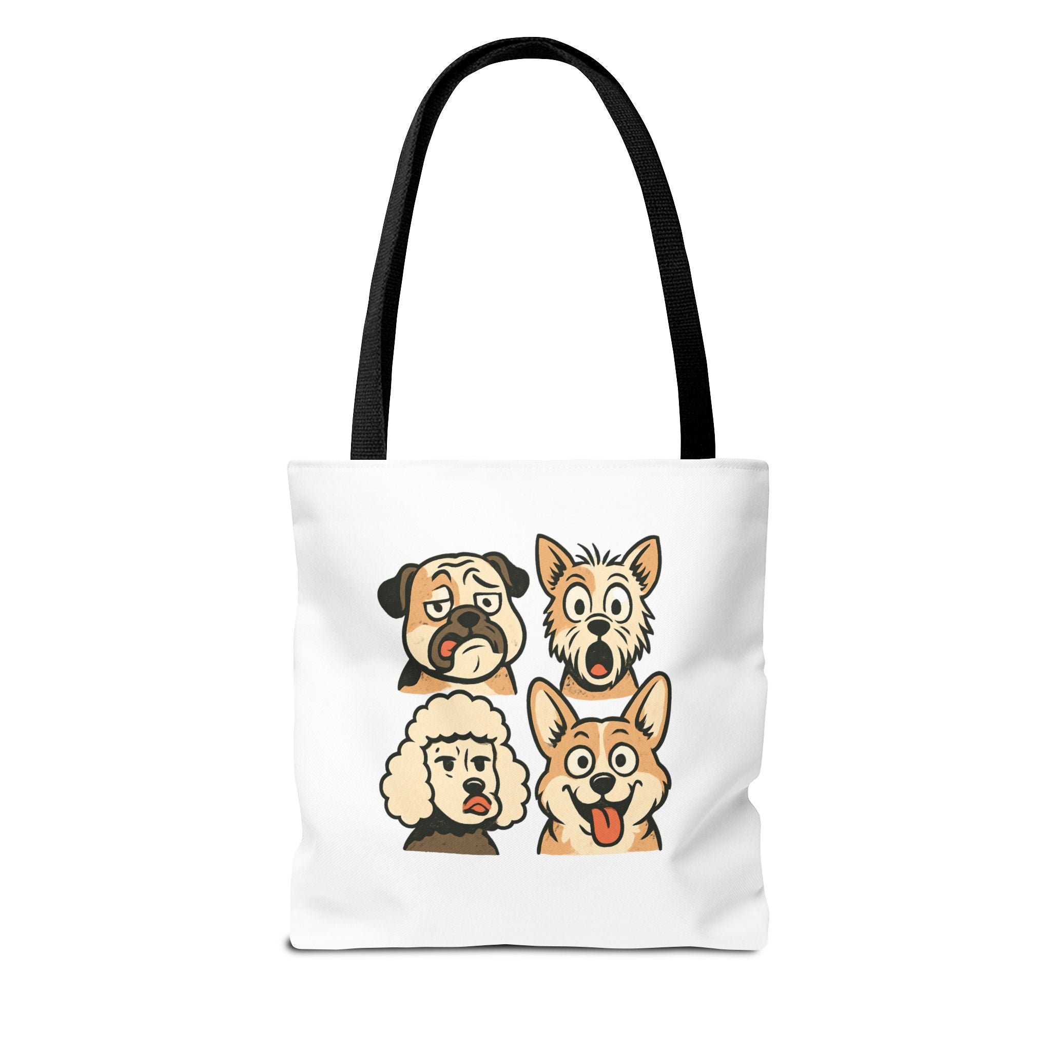 Dog Faces Tote Bag — Cute Cartoon Pug, Corgi, Poodle & Terrier Graphic Tote