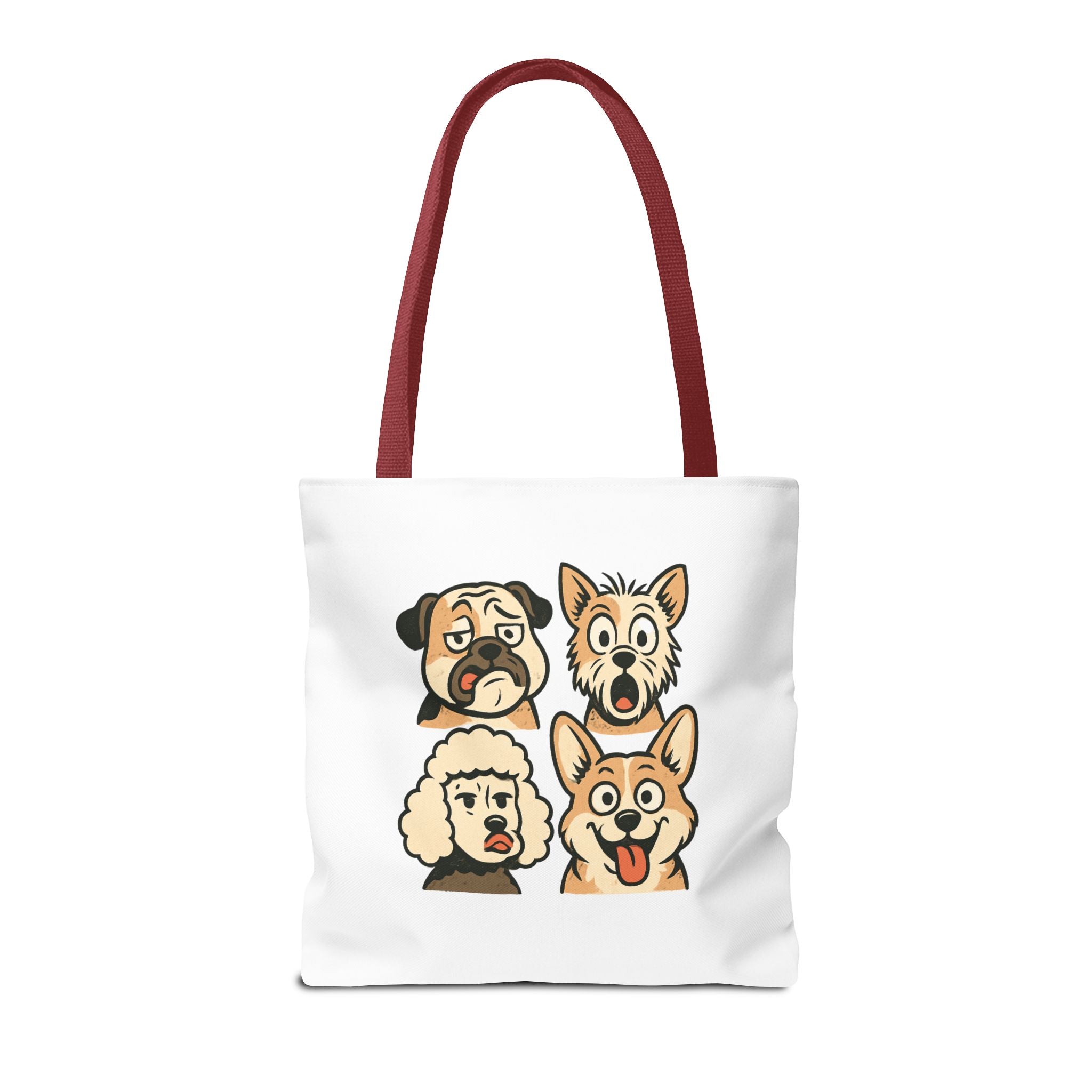 Dog Faces Tote Bag — Cute Cartoon Pug, Corgi, Poodle & Terrier Graphic Tote