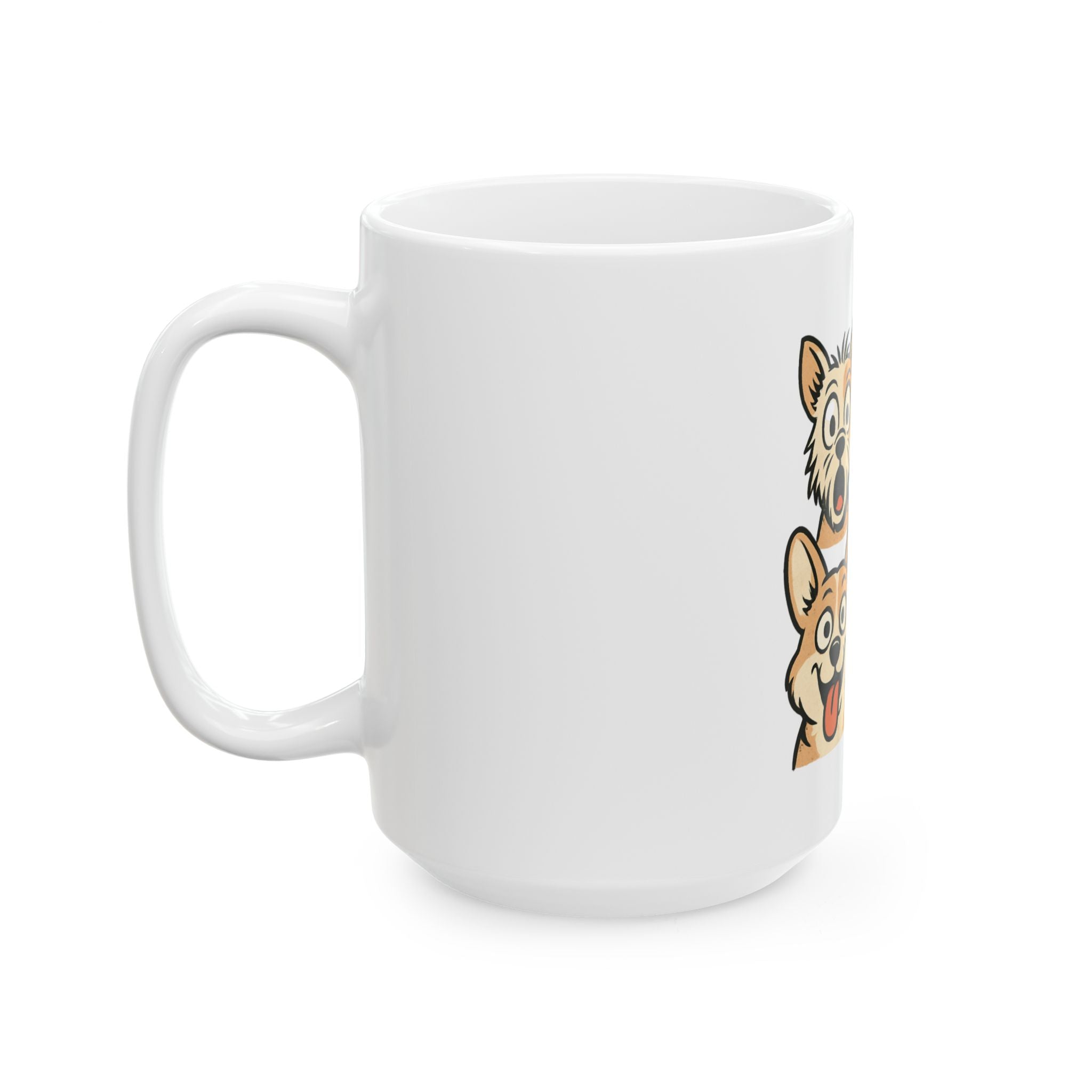 Dog Faces Ceramic Mug - Cute Cartoon Pug, Corgi & Poodle Coffee Cup (11oz & 15oz)