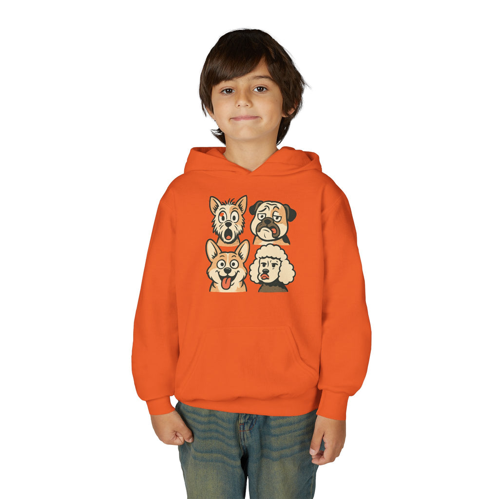 Youth Dog Faces Hoodie — Cute Cartoon Paw Print Pullover for Kids
