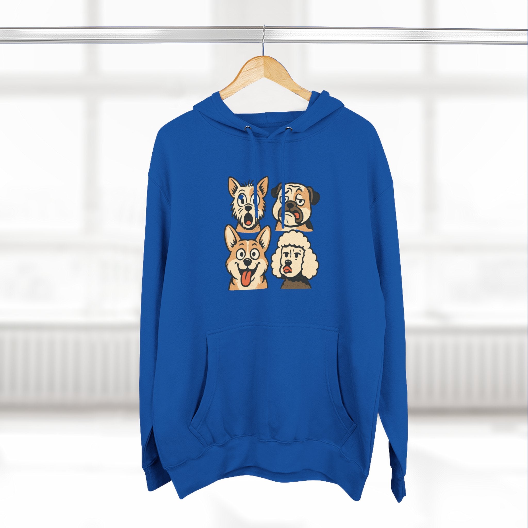 Dog Faces Fleece Hoodie - Cute Cartoon Canine Portraits Pullover