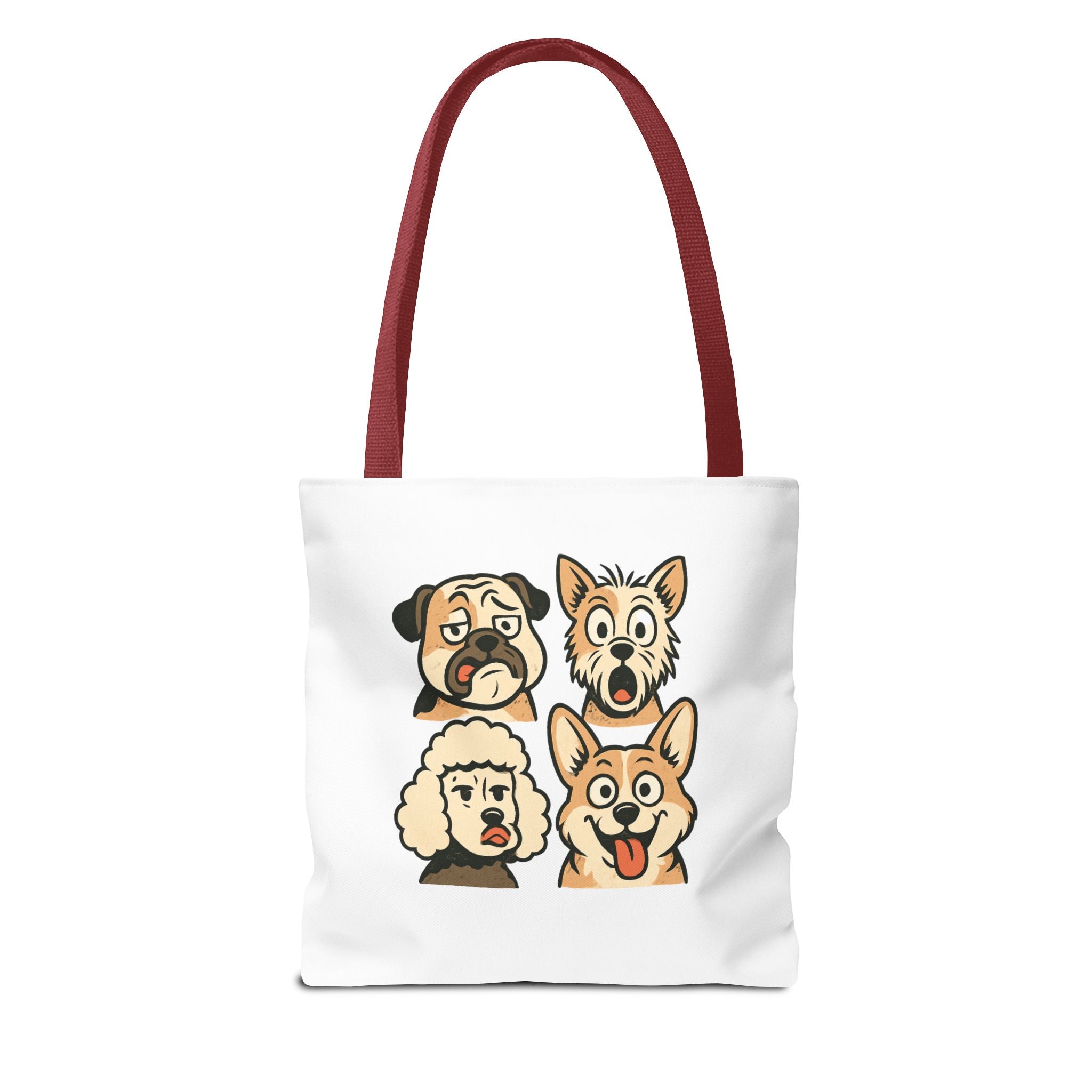 Dog Faces Tote Bag — Cute Cartoon Pug, Corgi, Poodle & Terrier Graphic Tote
