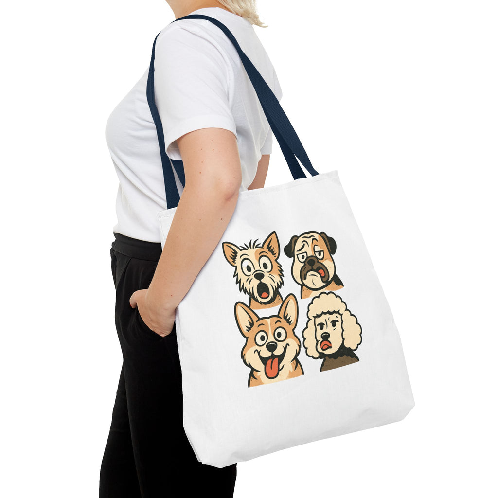 Dog Faces Tote Bag — Cute Cartoon Pug, Corgi, Poodle & Terrier Graphic Tote