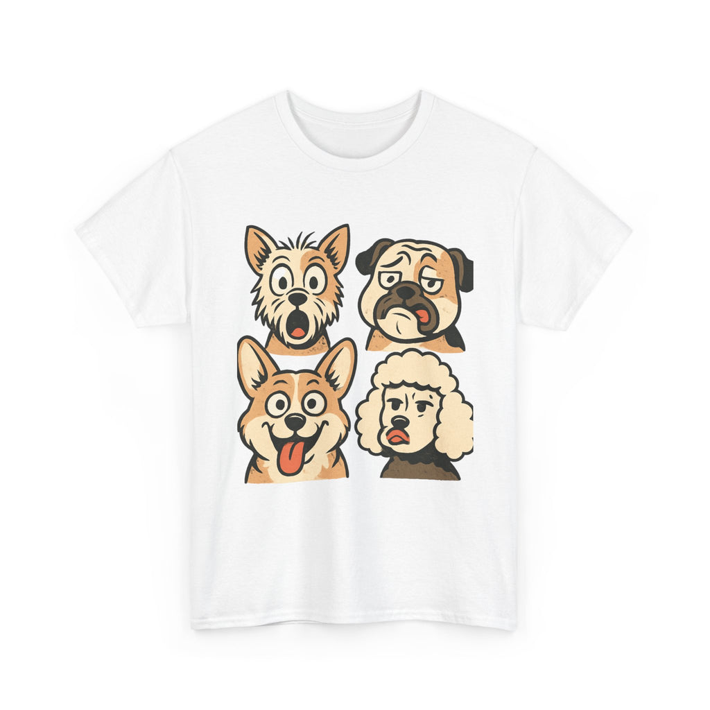 Dog Faces Unisex Tee - Cute Cartoon Pug, Corgi & Pup Graphic T-Shirt