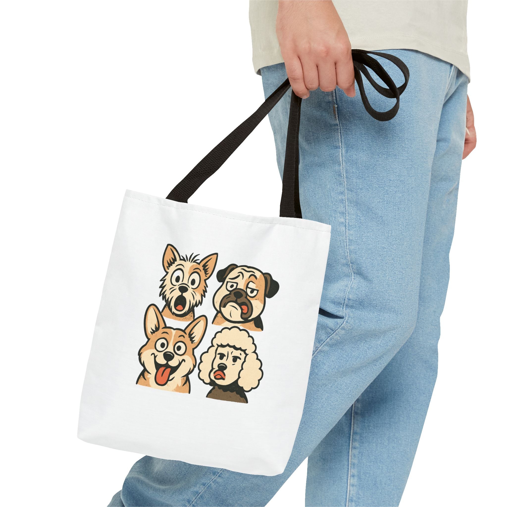 Dog Faces Tote Bag — Cute Cartoon Pug, Corgi, Poodle & Terrier Graphic Tote